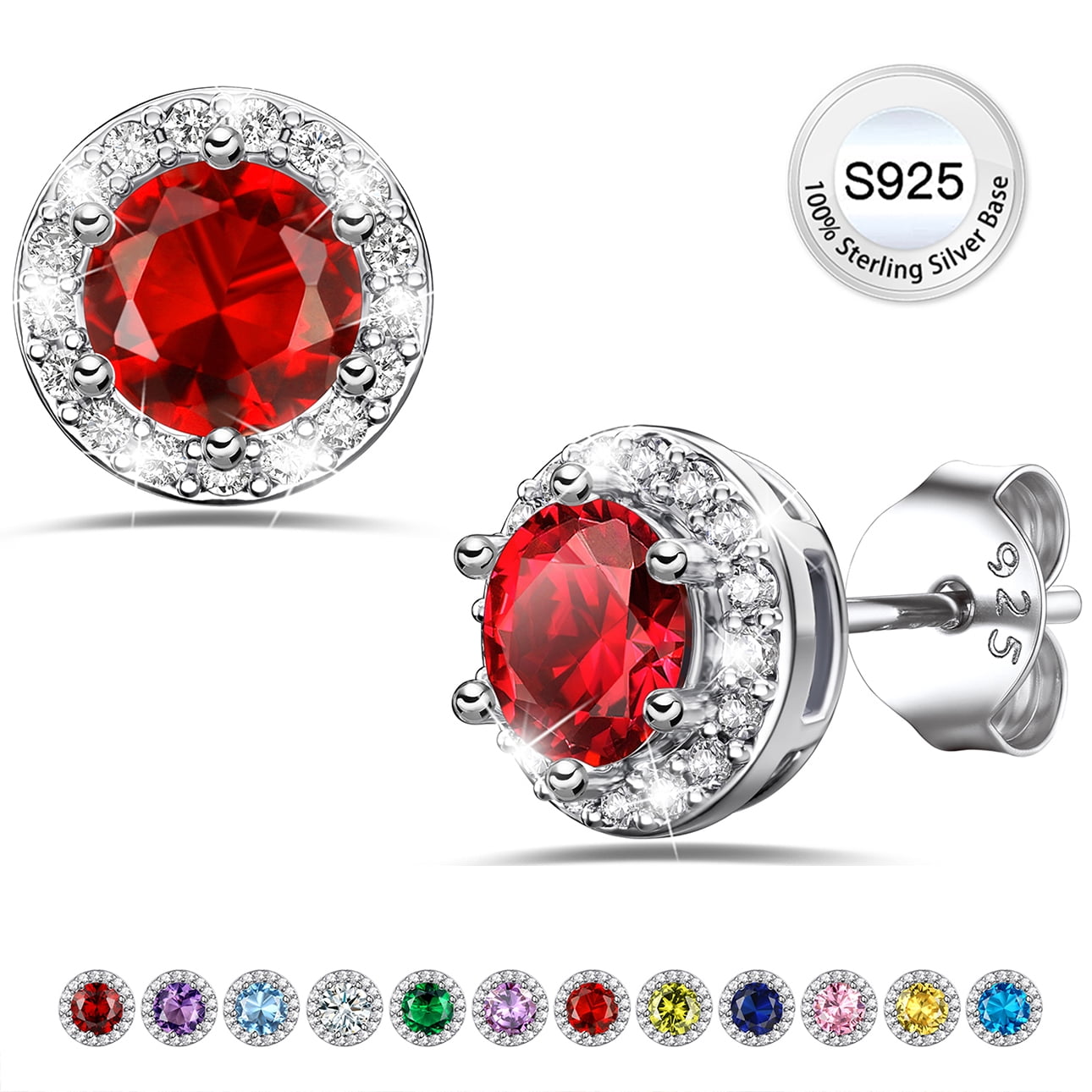 S925 Sterling Earrings Created Pink Tourmaline Stud Earrings October Round Jewelry Gifts for Valentines Day
