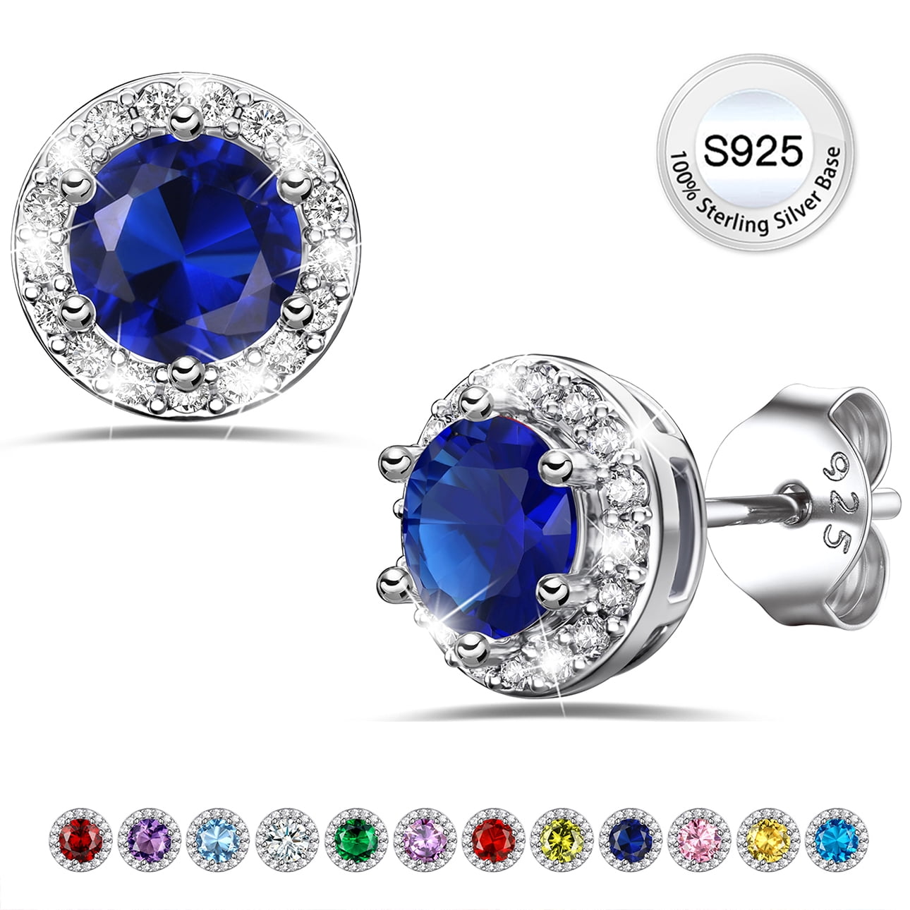 S925 Sterling Earrings Created Pink Tourmaline Stud Earrings October Round Jewelry Gifts for Valentines Day