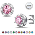 S925 Sterling Earrings Created Pink Tourmaline Stud Earrings October Round Jewelry Gifts for Valentines Day