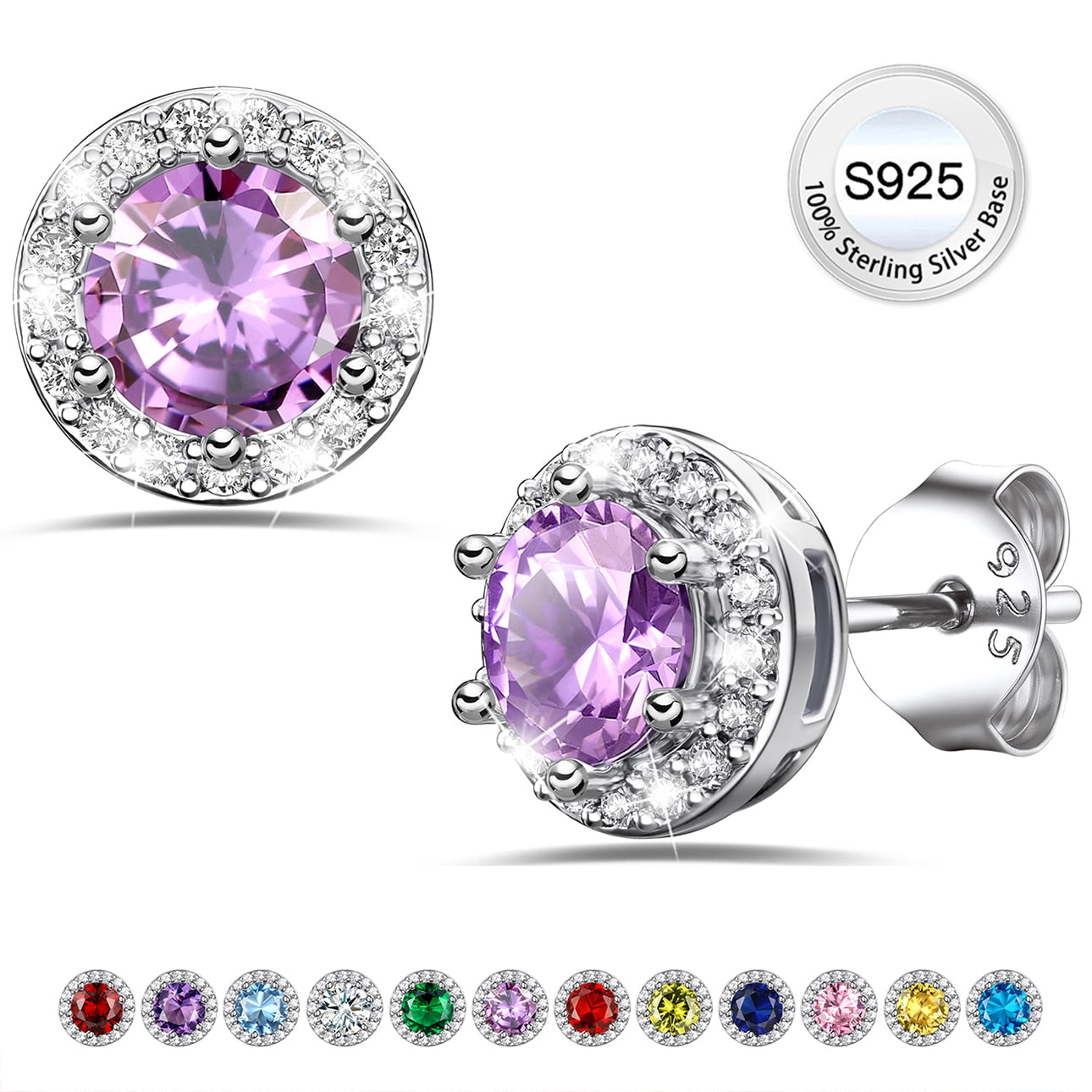 S925 Sterling Earrings Created Pink Tourmaline Stud Earrings October Round Jewelry Gifts for Valentines Day