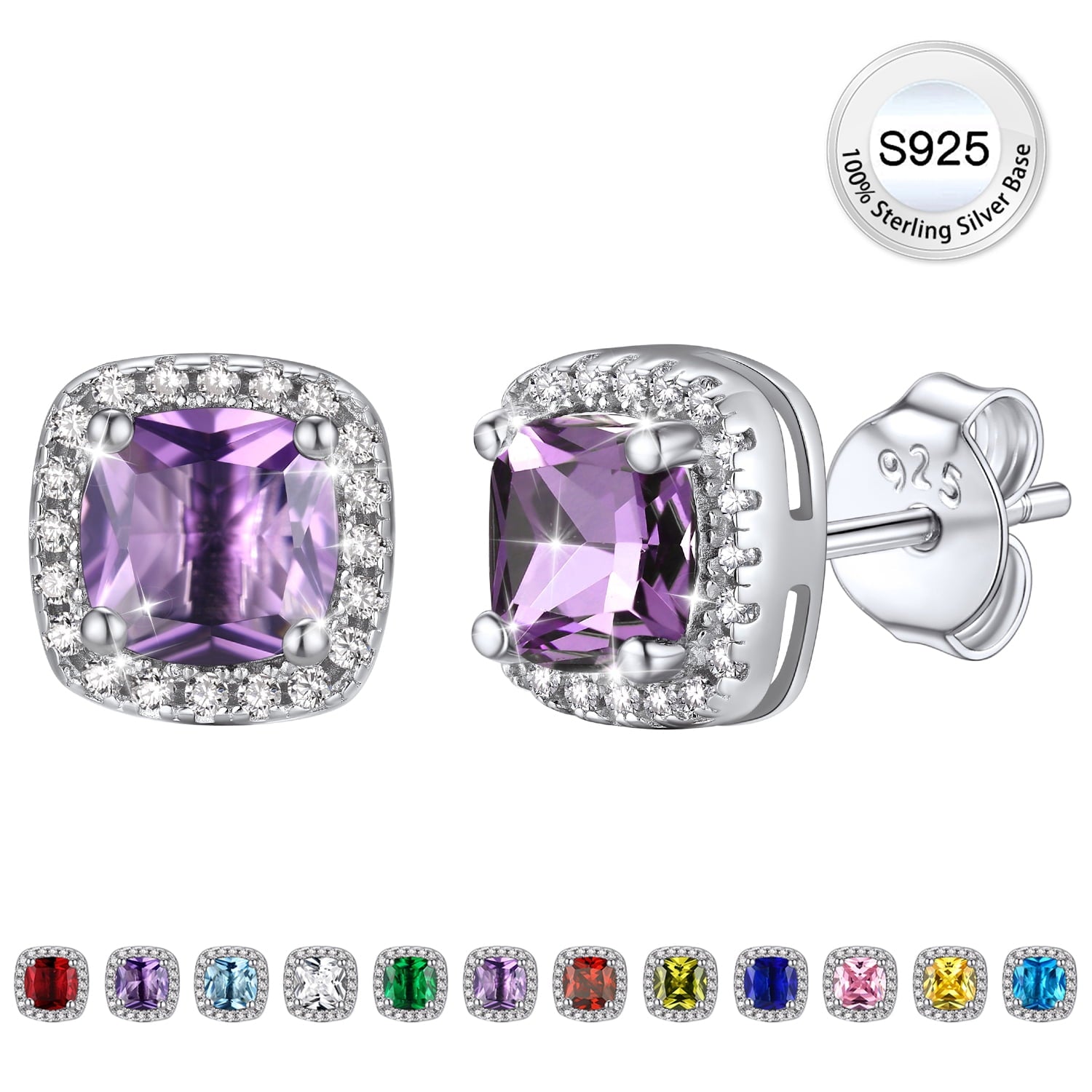 Stud Earrings for Women, 925 Sterling Heart Created Diamond Studs Earrings / Gifts - September