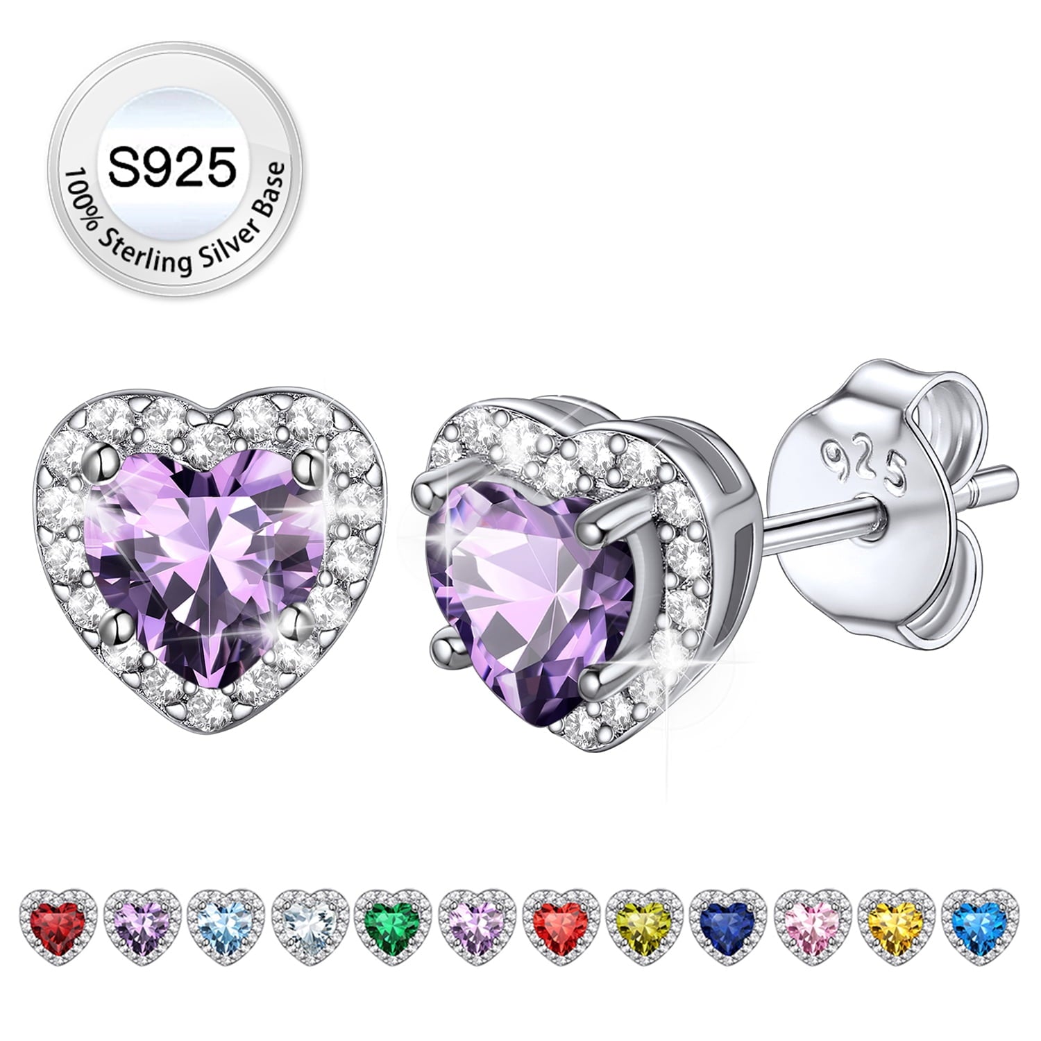 Stud Earrings for Women, 925 Sterling Heart Created Diamond Studs Earrings / Gifts - September