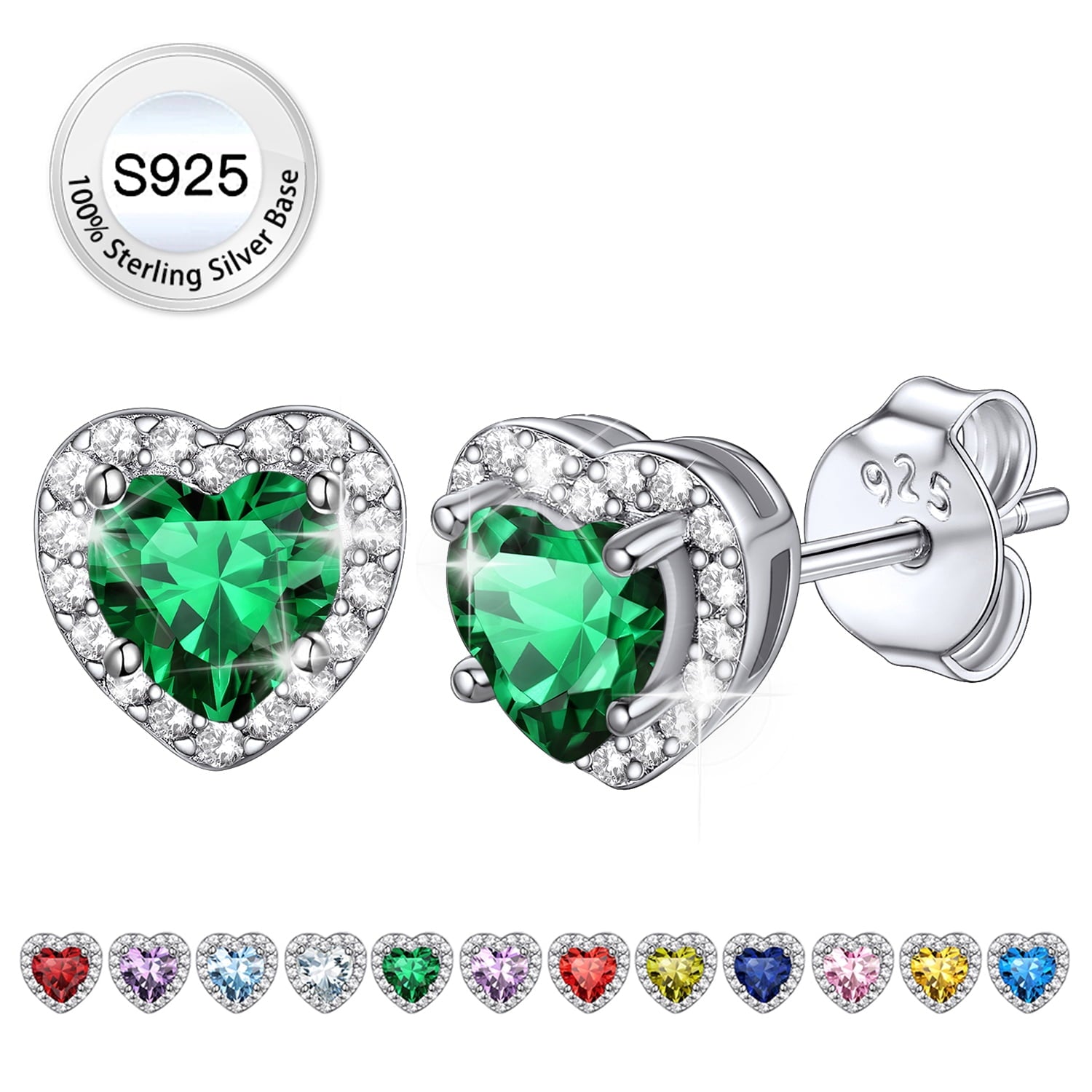Stud Earrings for Women, 925 Sterling Heart Created Diamond Studs Earrings / Gifts - September