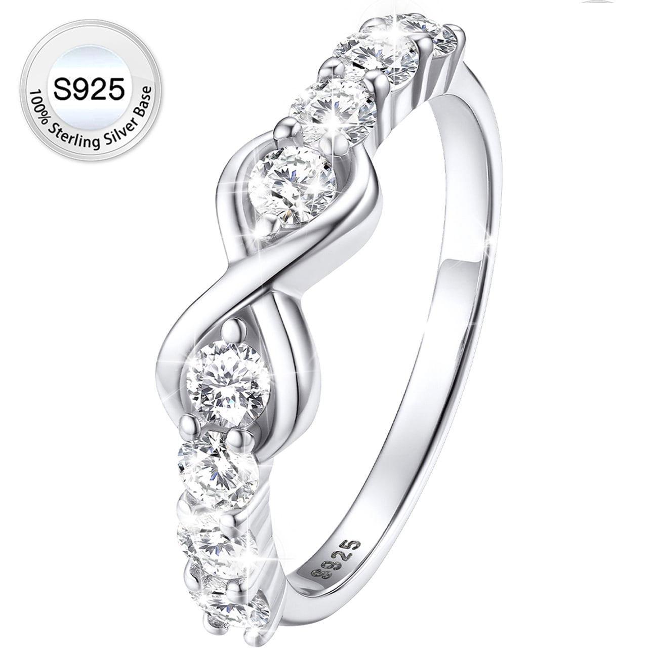 Created Diamond Engagement Rings for Women 925 Sterling Infinity Wedding Band Gifts Size 4-12