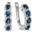 Blue &amp; White Sapphire Halo Earrings in 14k White Plated