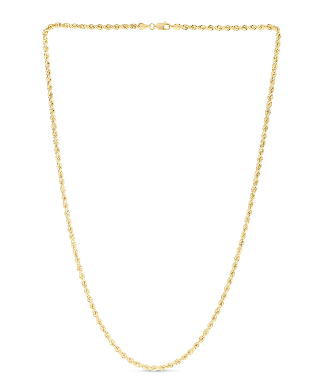 14K Yellow 22" High Polish Rope Chain Necklace with Lobster Claw Clasp, 3.3mm