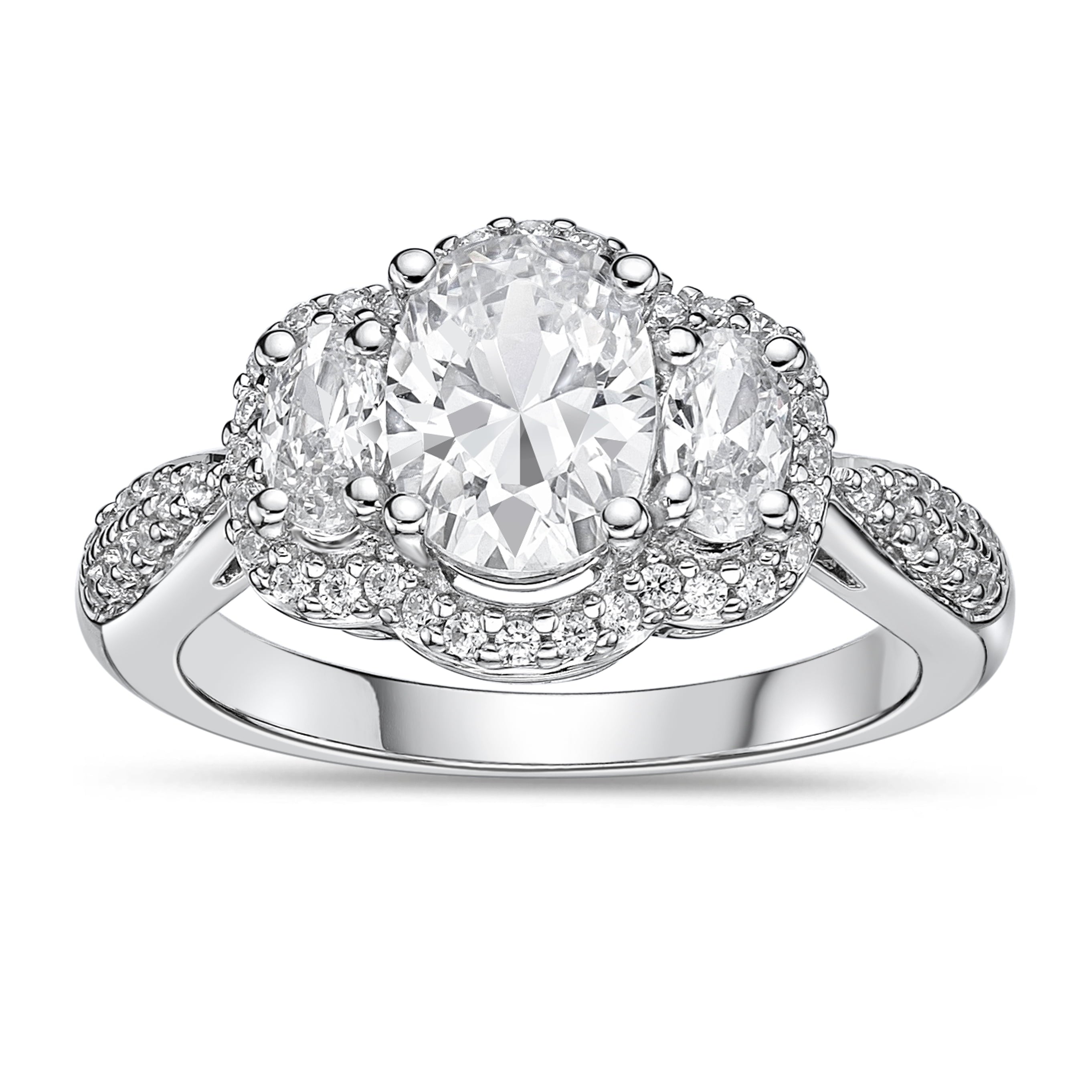 Fine Jewelry Sterling White Diamond &amp; Created Sapphire Engagement Ring