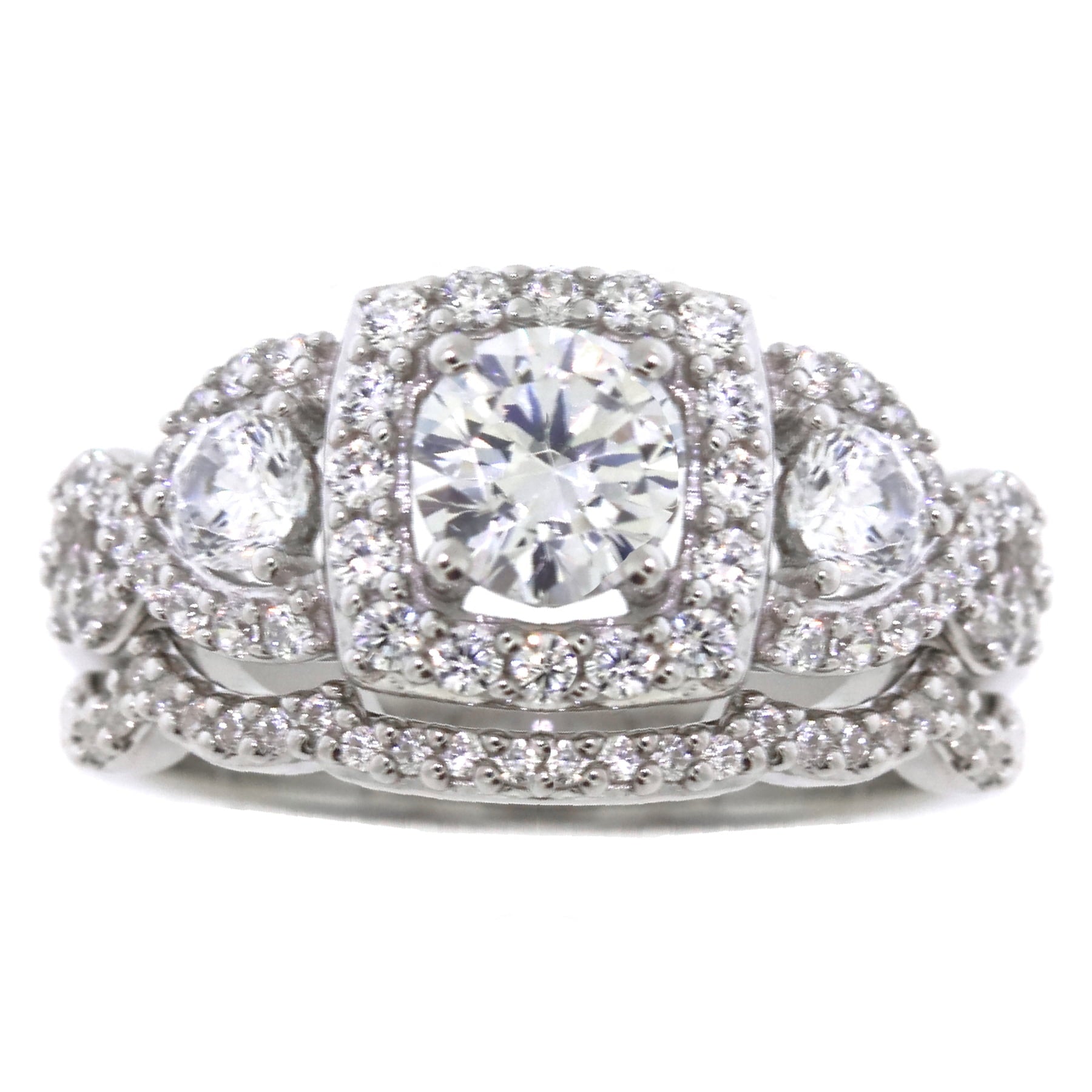 Fine Jewelry Sterling White Diamond &amp; Created Sapphire Engagement Ring