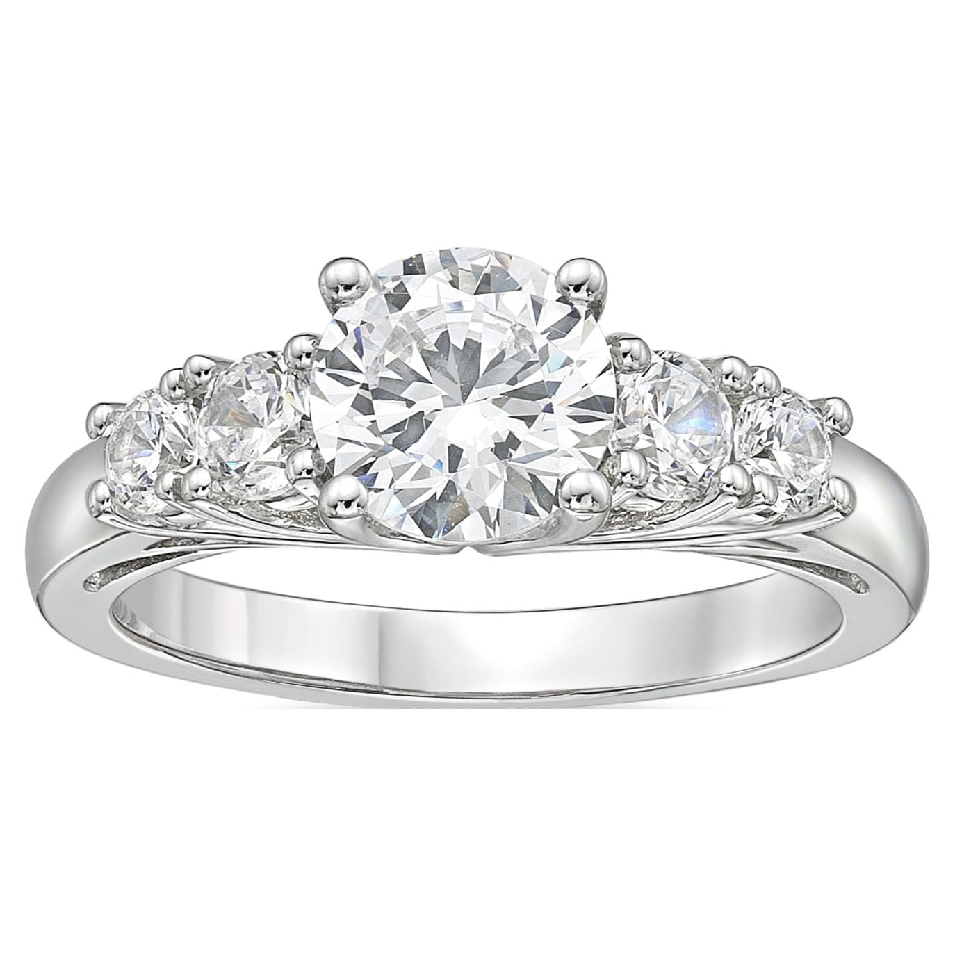 Fine Jewelry Sterling White Diamond &amp; Created Sapphire Engagement Ring