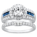 Fine Jewelry Sterling White Diamond &amp; Created Sapphire Engagement Ring