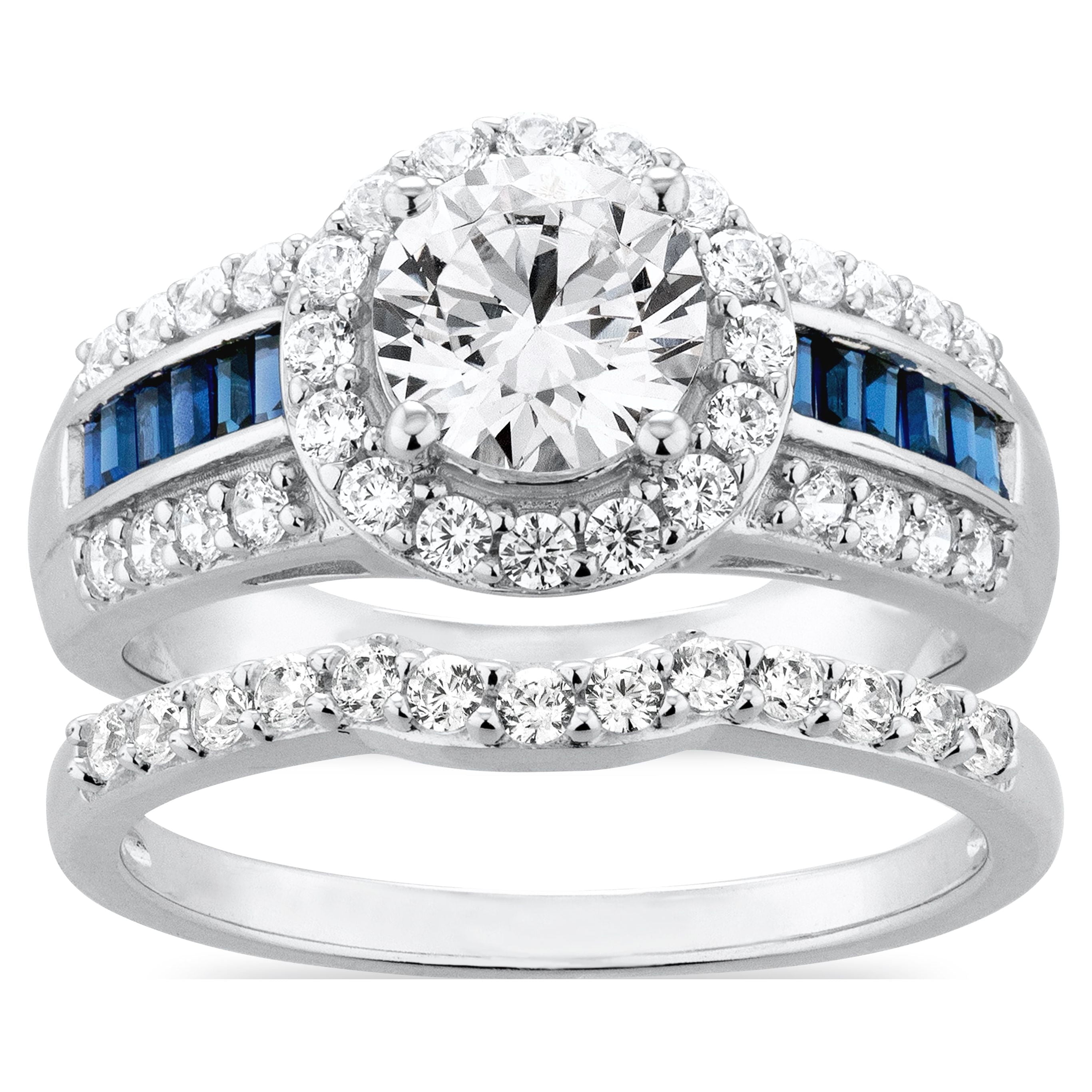 Fine Jewelry Sterling White Diamond &amp; Created Sapphire Engagement Ring