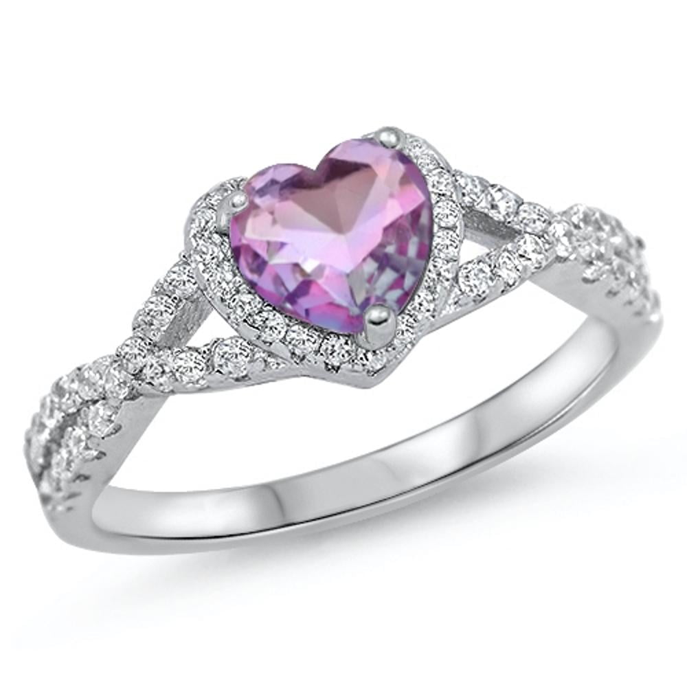 Heart Purple Simulated Amethyst Halo Infinity Knot Sterling Ring CZ Female Size 7