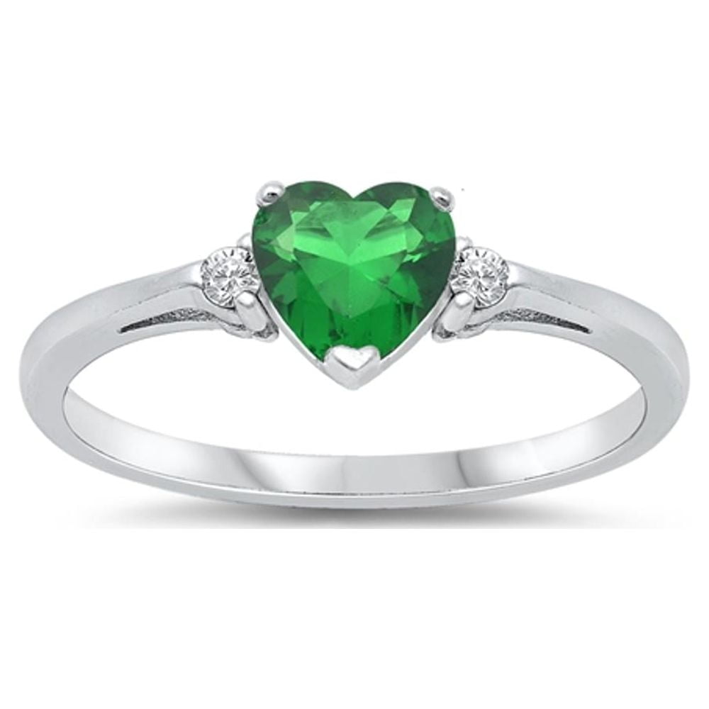 Sterling Simulated Emerald Heart Ring Ring Band Solid 925 Green CZ Female Size 6