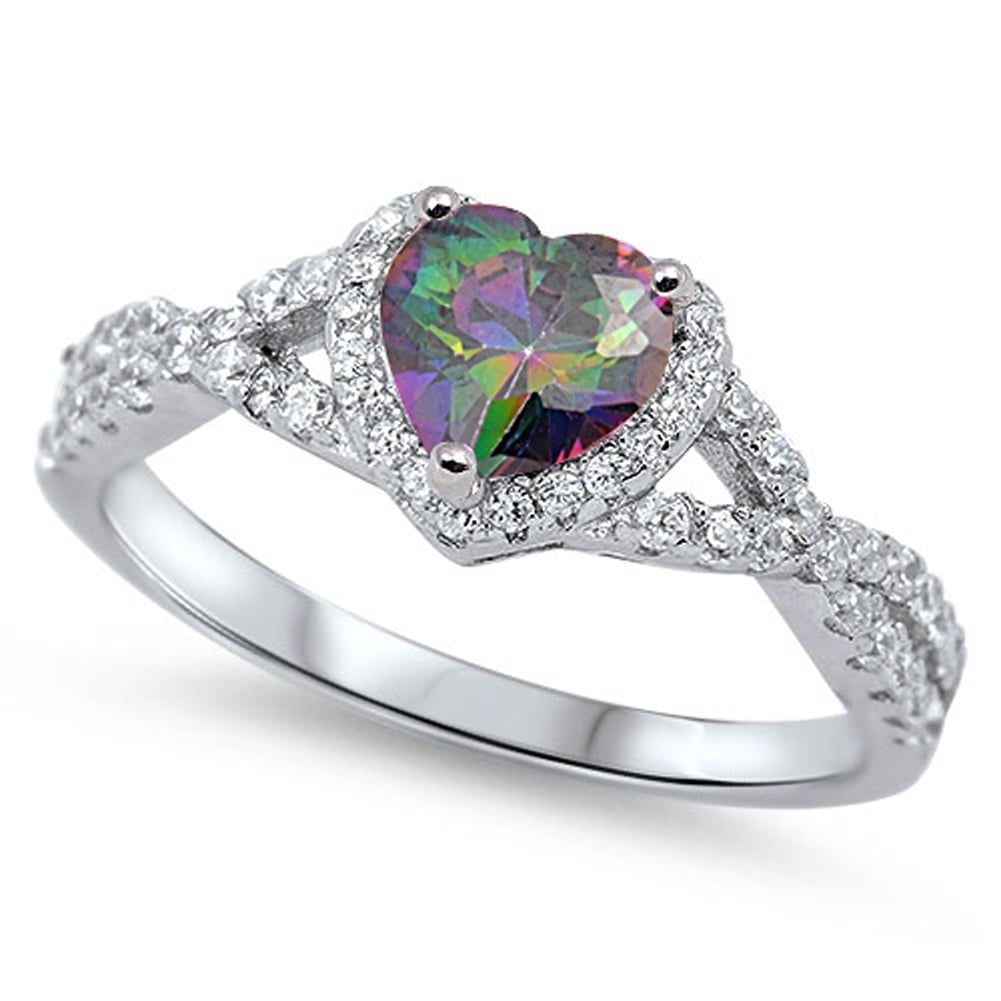 Heart Purple Simulated Amethyst Halo Infinity Knot Sterling Ring CZ Female Size 7