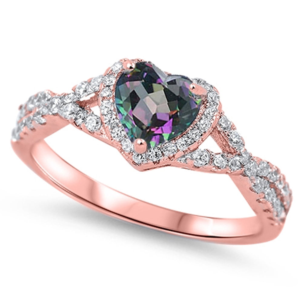 Heart Purple Simulated Amethyst Halo Infinity Knot Sterling Ring CZ Female Size 7