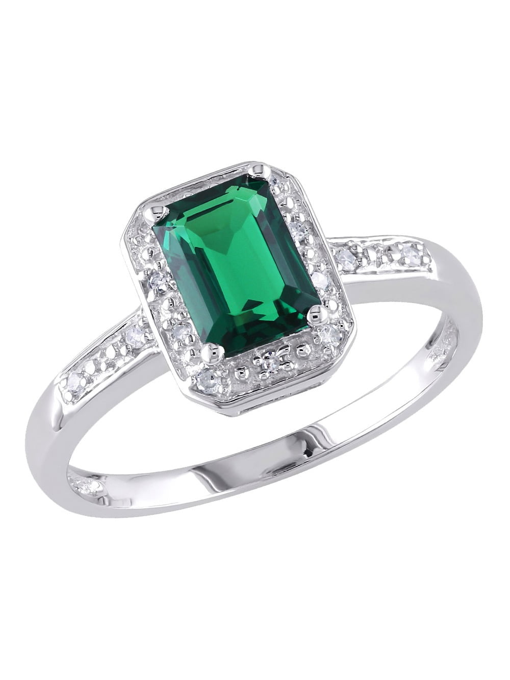 1.00 () Lab-Created Emerald Ring with Diamonds in Sterling