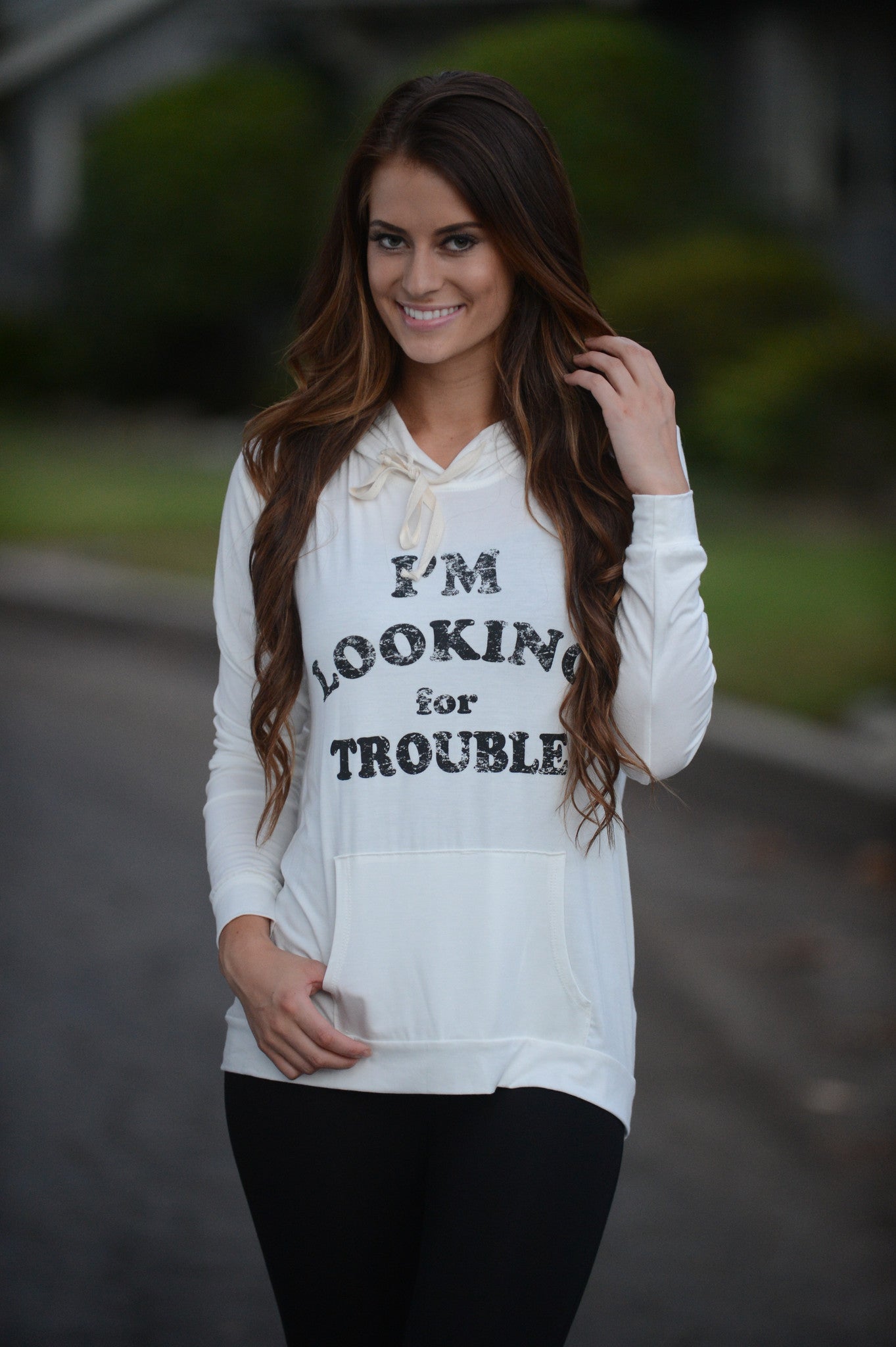 ″I'm Looking for Trouble″ Hoodie - White