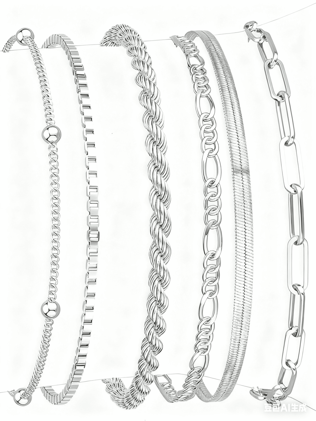 Dainty Bracelets for Women , 925 Sterling Jewelry Set for Women Bracelets for Women Paperclip Box Herringbone Figaro Rope Chain Bracelet Pack Gifts for Women Girls