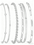 Dainty Bracelets for Women , 925 Sterling Jewelry Set for Women Bracelets for Women Paperclip Box Herringbone Figaro Rope Chain Bracelet Pack Gifts for Women Girls