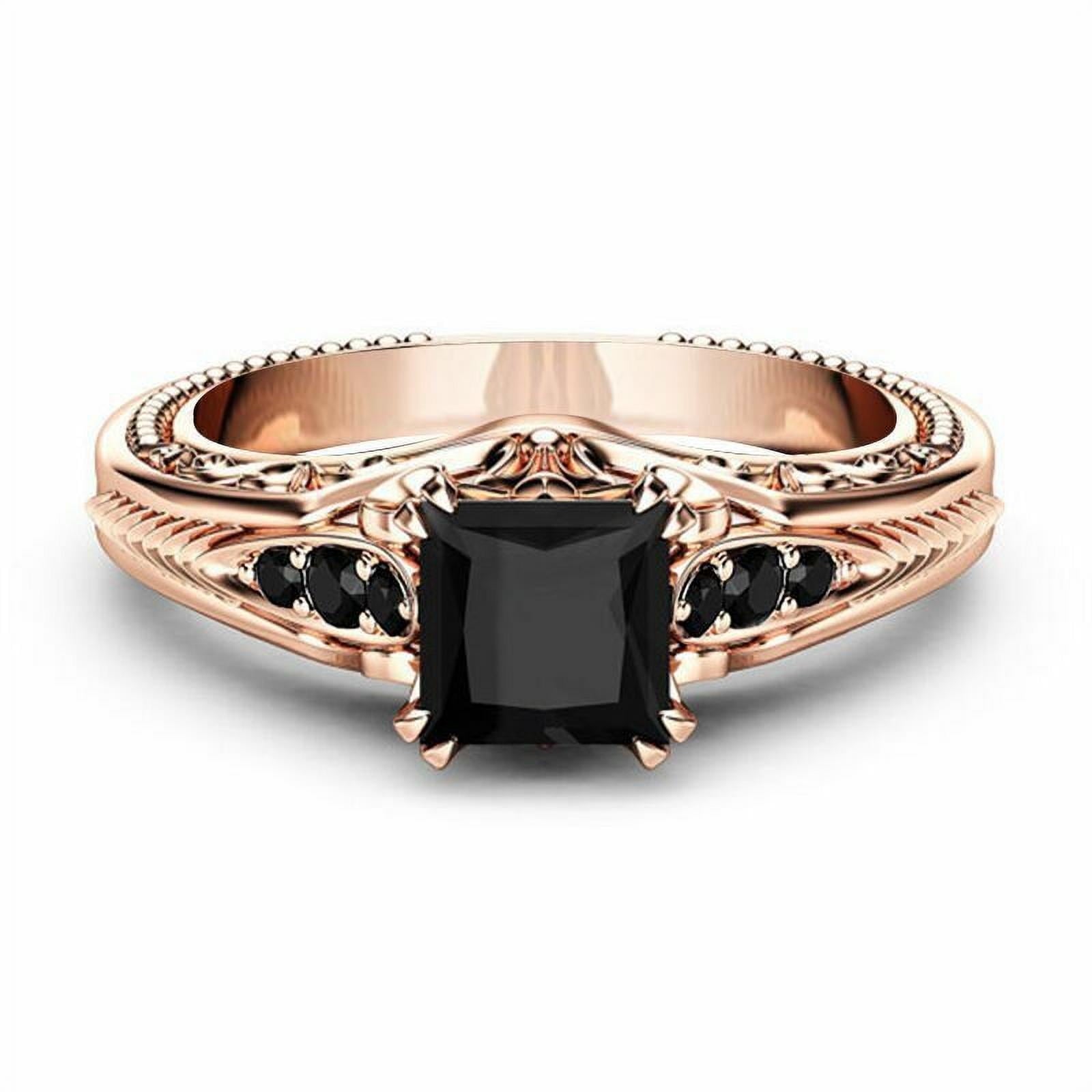 925 Inlaid Black Square Diamond Princess Ring