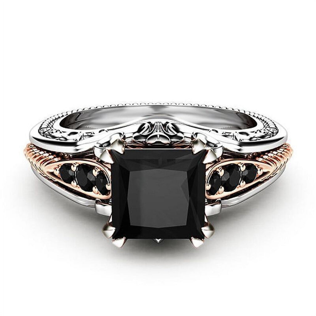 925 Inlaid Black Square Diamond Princess Ring