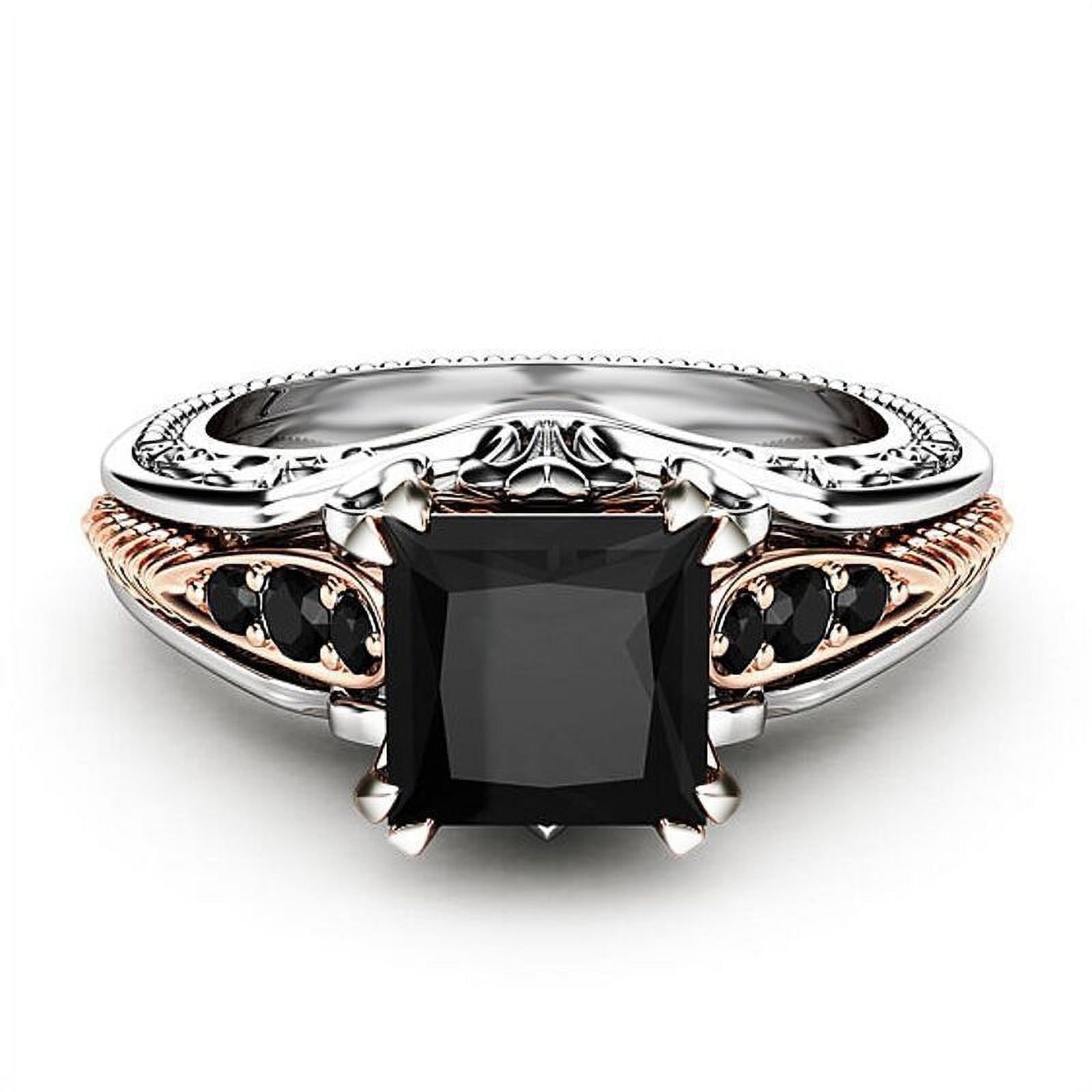 925 Inlaid Black Square Diamond Princess Ring