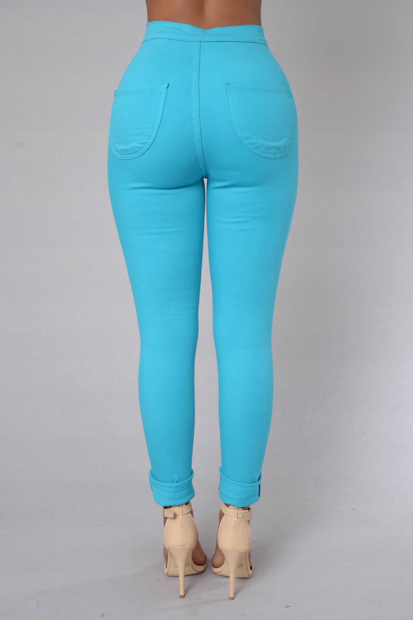 Super High Waist Denim Skinnies - Turquoise