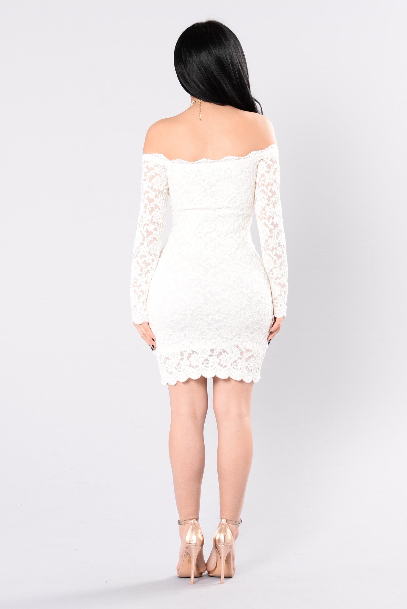 Off Shoulder Lace Bodycon Dress - White