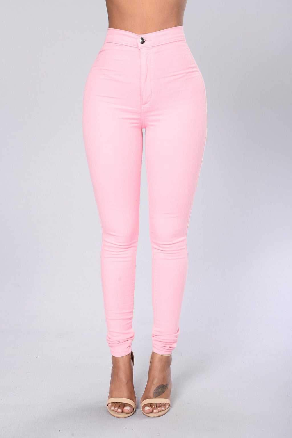 Super High Waist Denim Skinnies - Pink