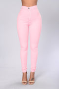 Super High Waist Denim Skinnies - Pink