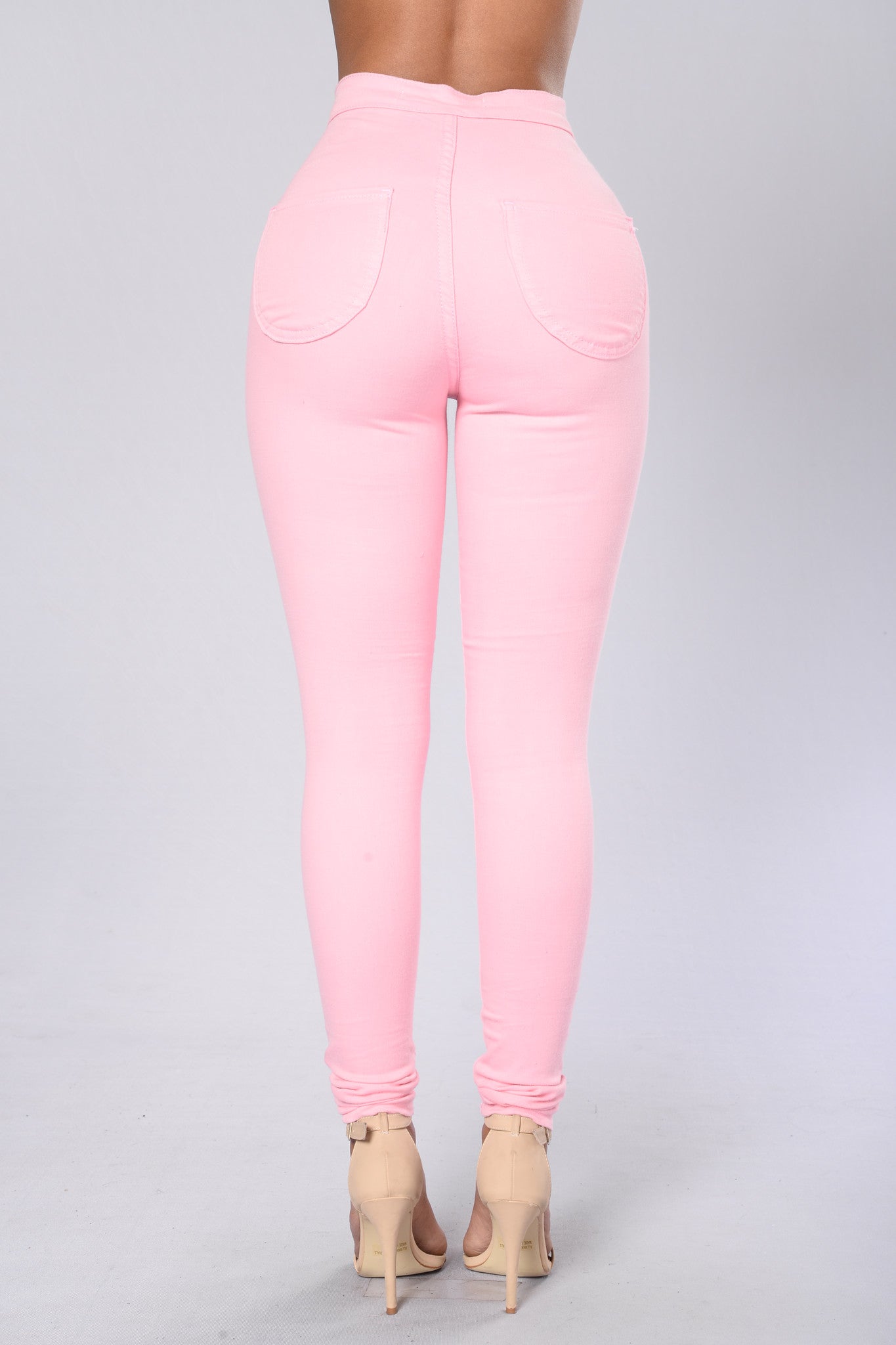 Super High Waist Denim Skinnies - Pink