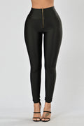 Black Nylon High Waist Leggings - Black