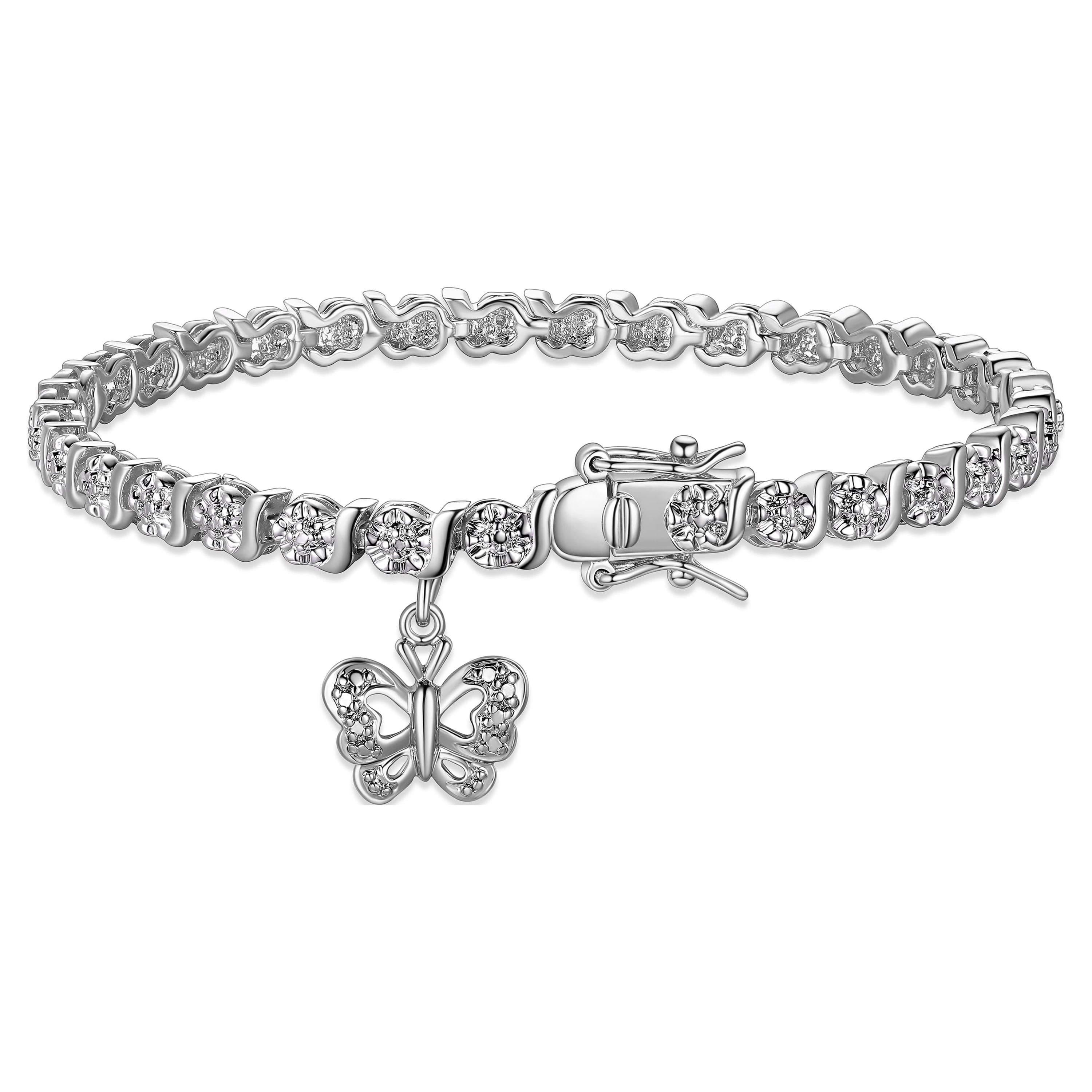 18K Yellow Plated Diamond Accent Cross Charm Tennis Bracelet, 7.25"