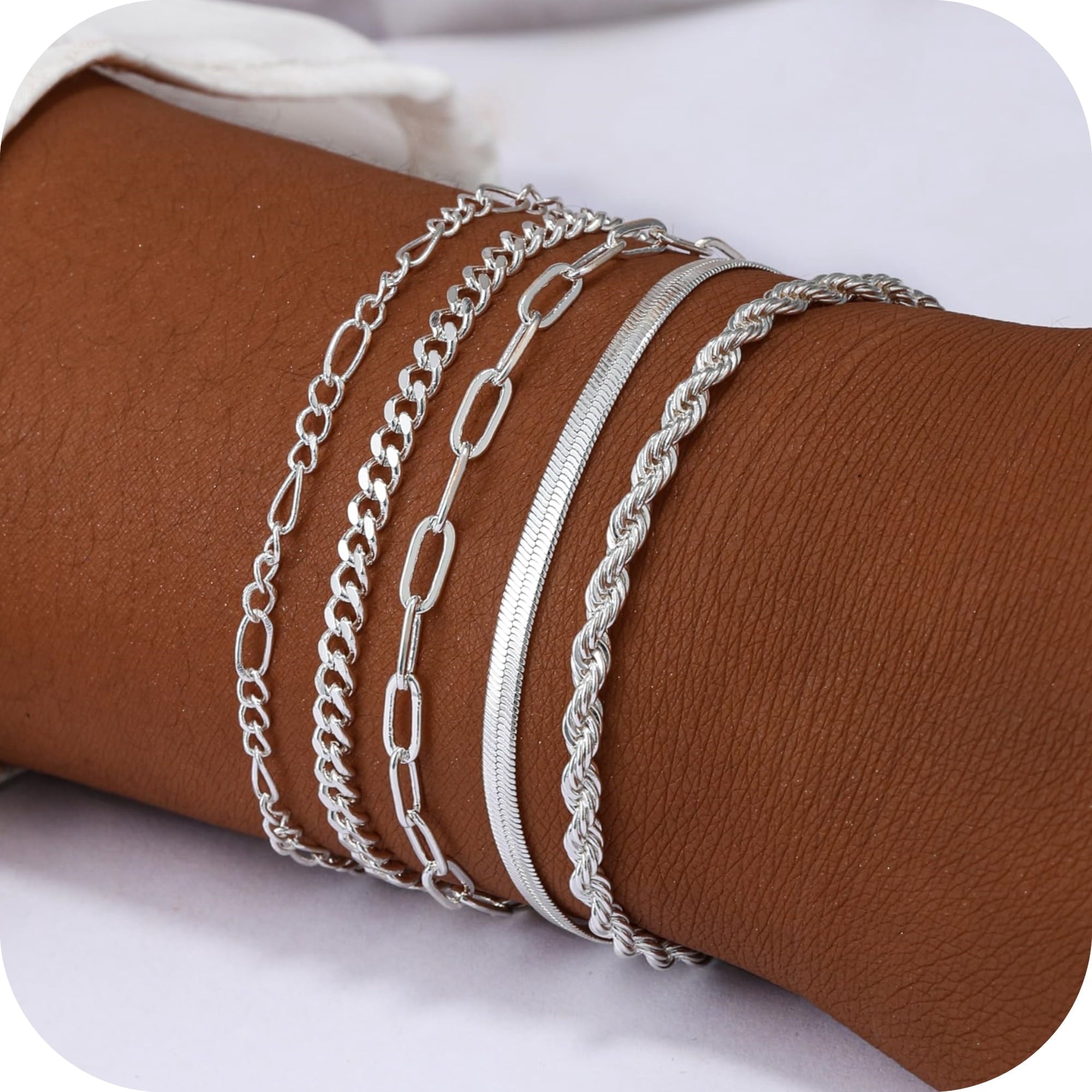 6PCS Bracelets for Women 14K Plated Dainty Layered Stacking Jewelry Set Gifts