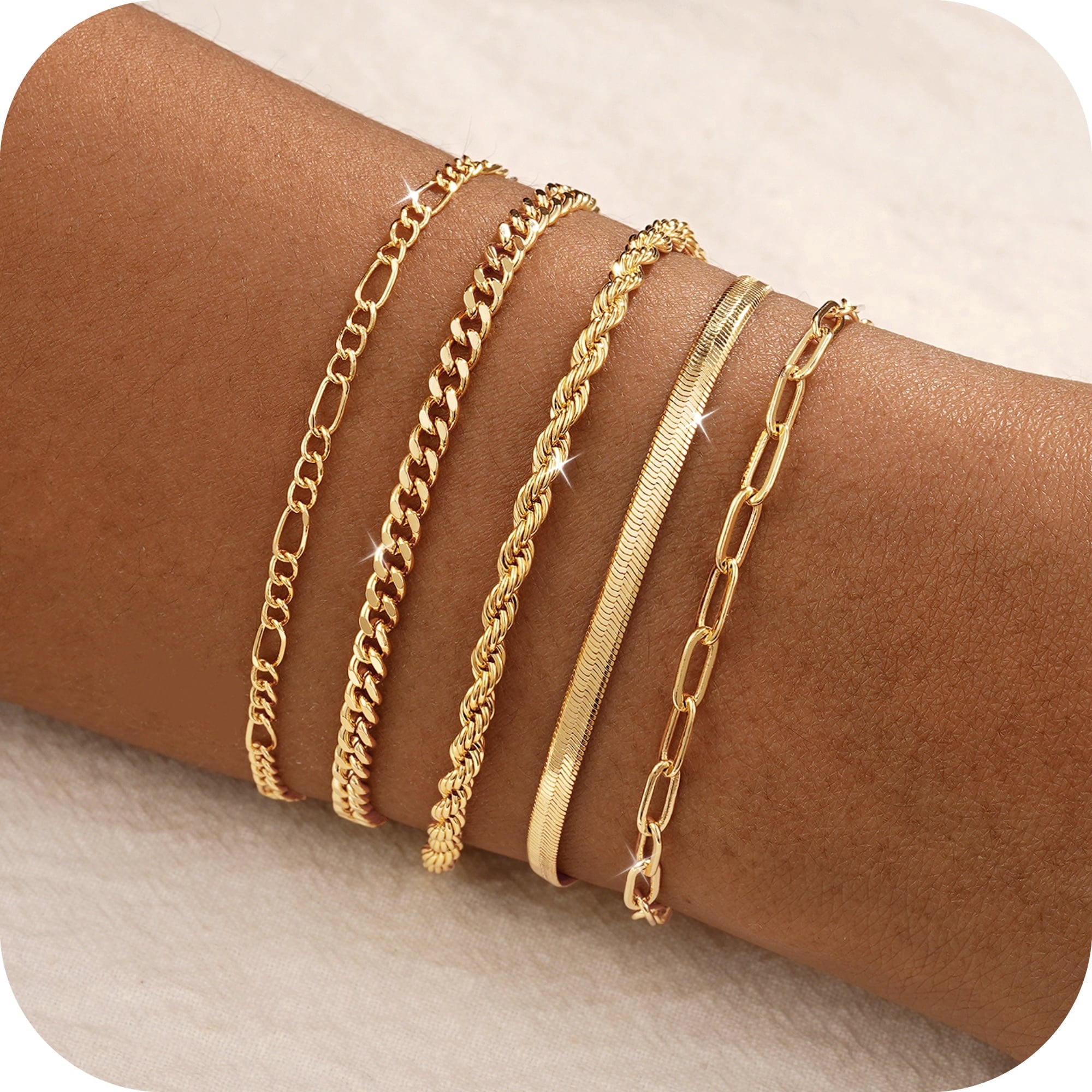6PCS Bracelets for Women 14K Plated Dainty Layered Stacking Jewelry Set Gifts