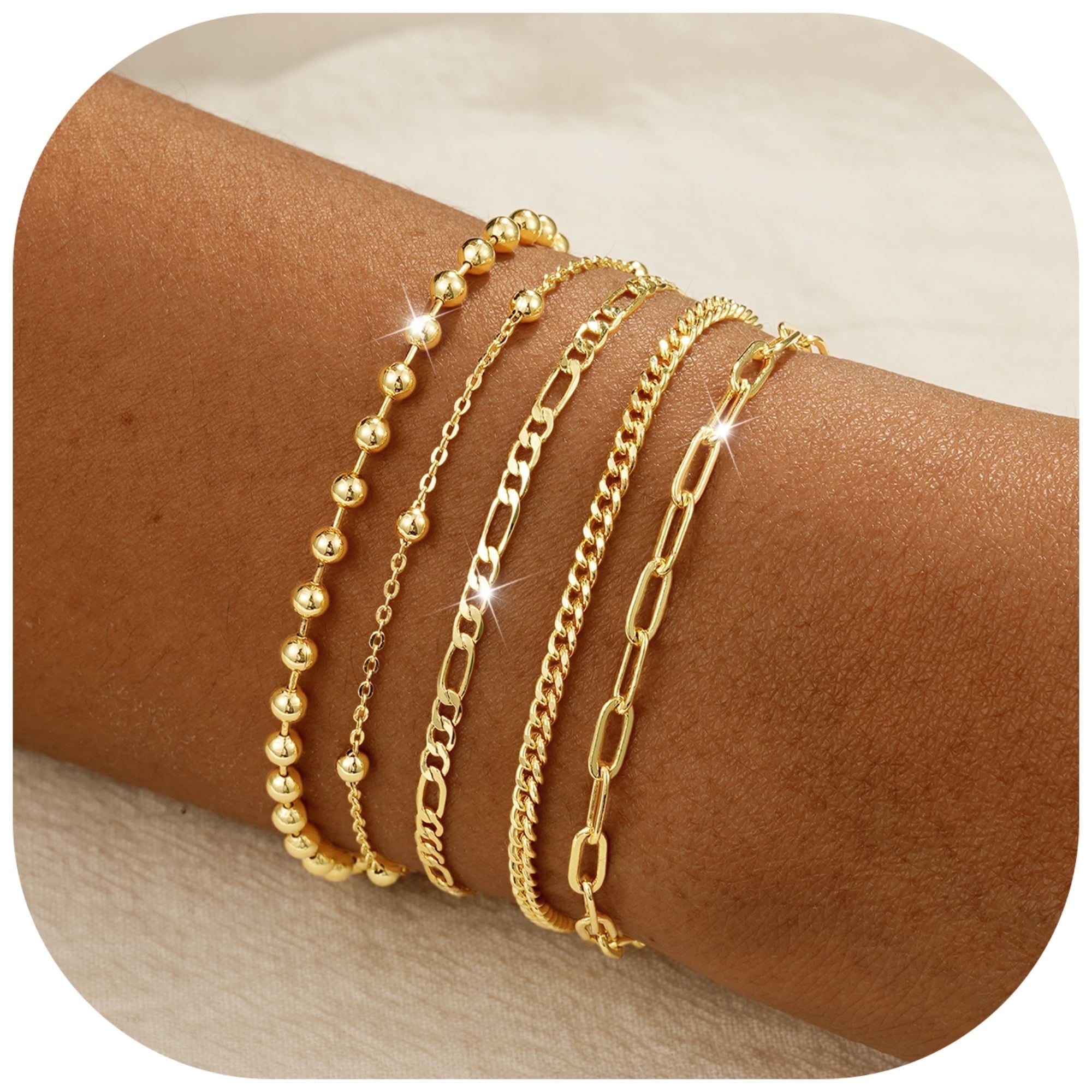6PCS Bracelets for Women 14K Plated Dainty Layered Stacking Jewelry Set Gifts