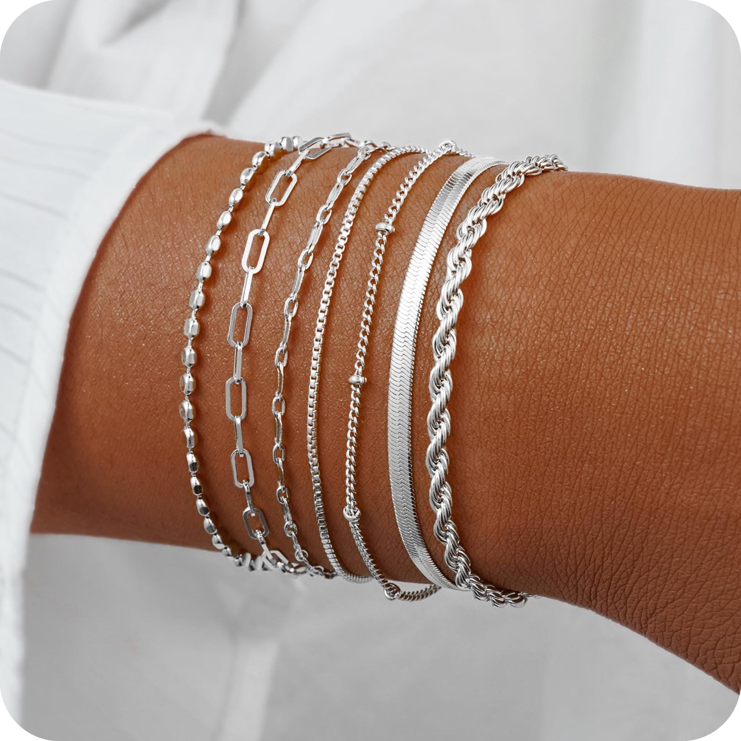 6PCS Bracelets for Women 14K Plated Dainty Layered Stacking Jewelry Set Gifts
