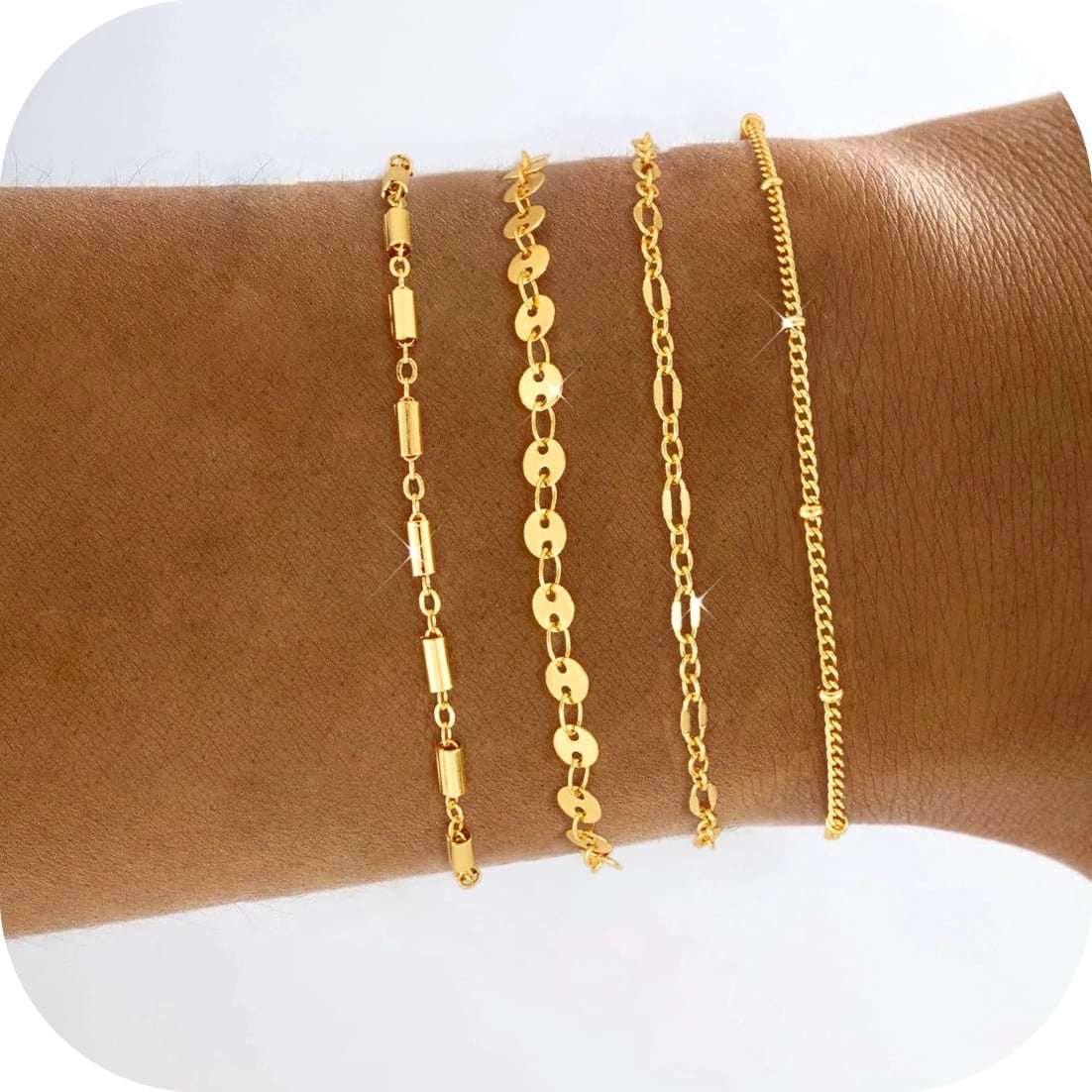 6PCS Bracelets for Women 14K Plated Dainty Layered Stacking Jewelry Set Gifts