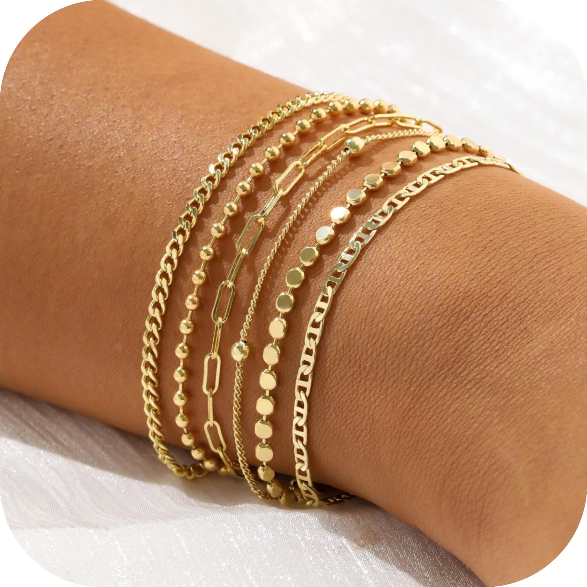 6PCS Bracelets for Women 14K Plated Dainty Layered Stacking Jewelry Set Gifts