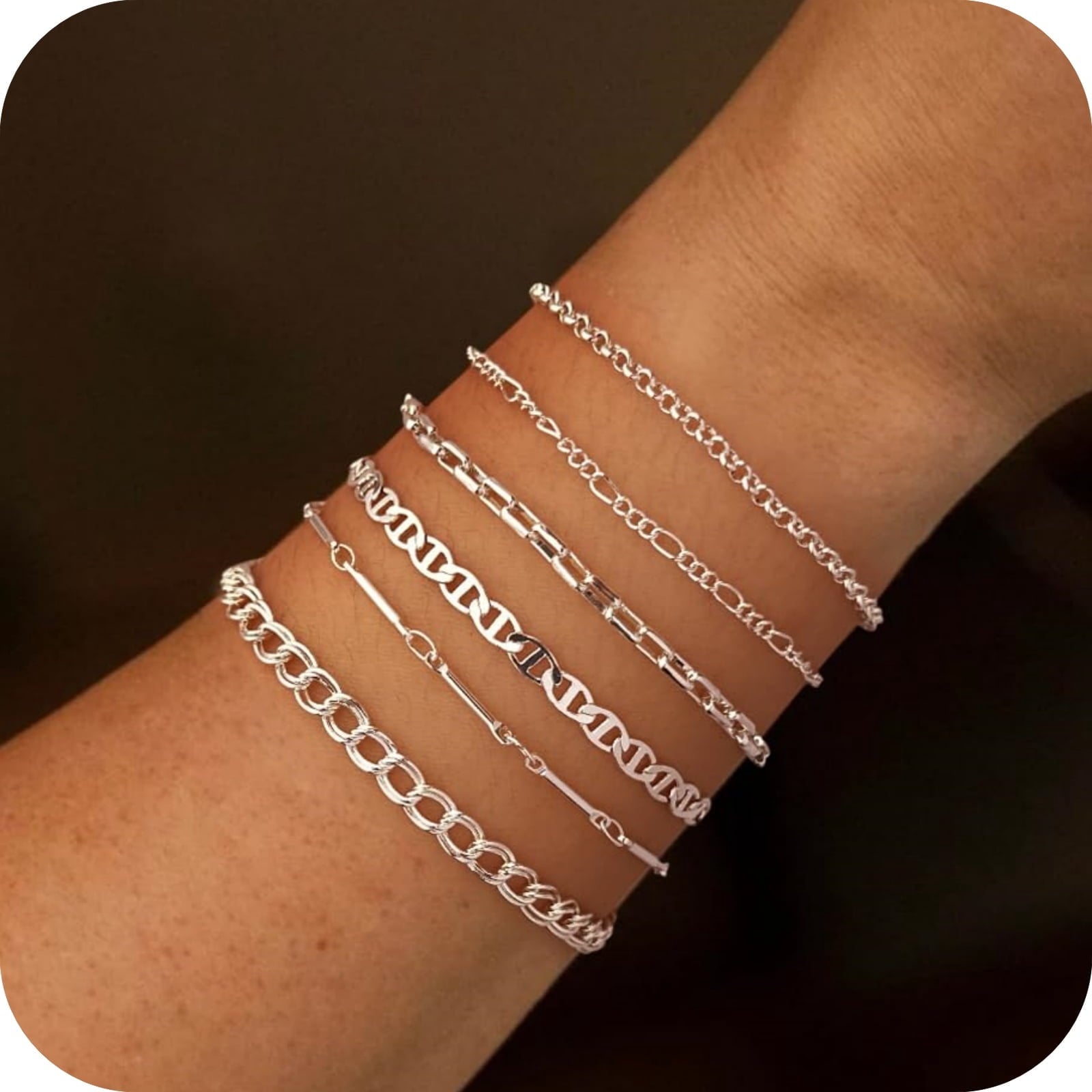 6PCS Bracelets for Women 14K Plated Dainty Layered Stacking Jewelry Set Gifts