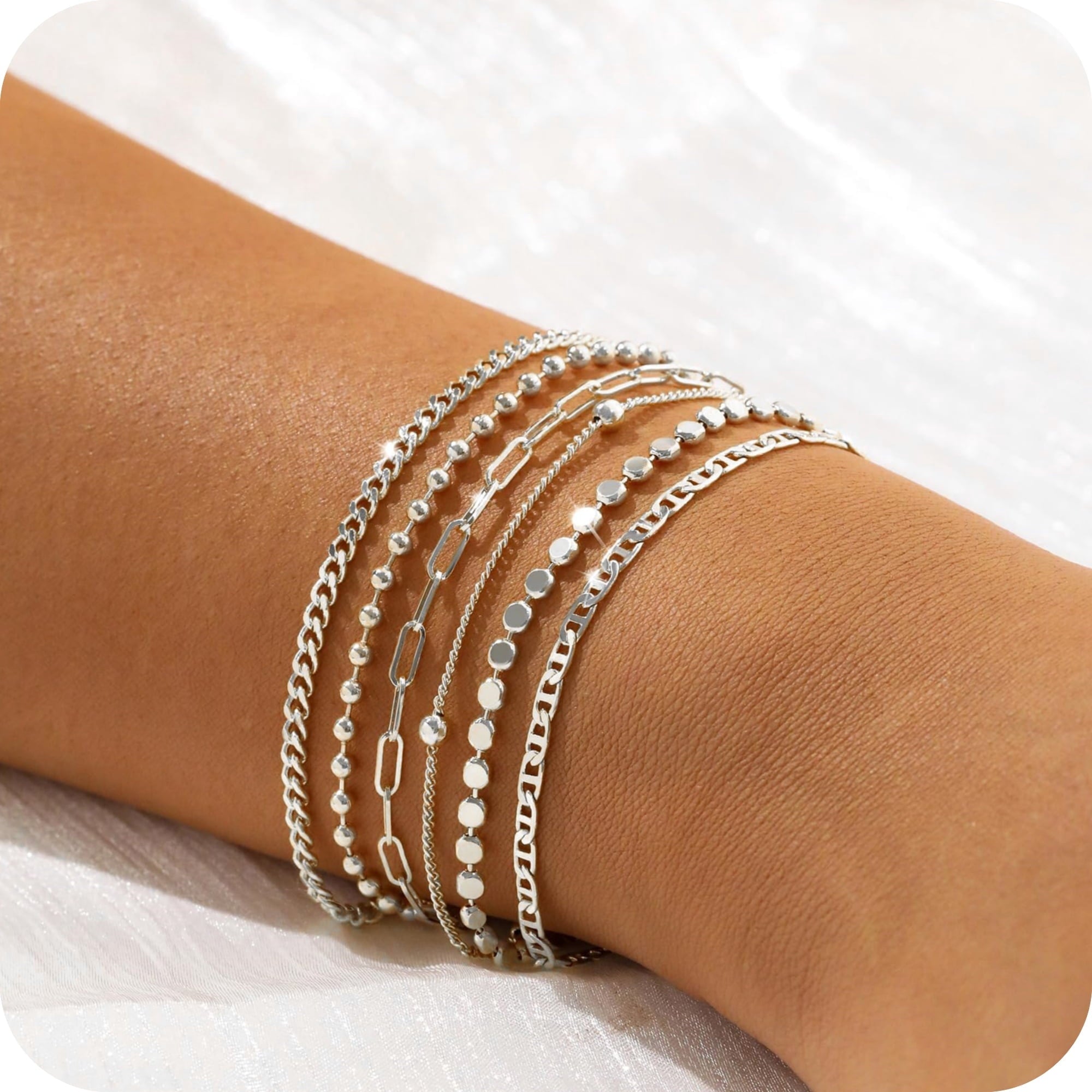 6PCS Bracelets for Women 14K Plated Dainty Layered Stacking Jewelry Set Gifts