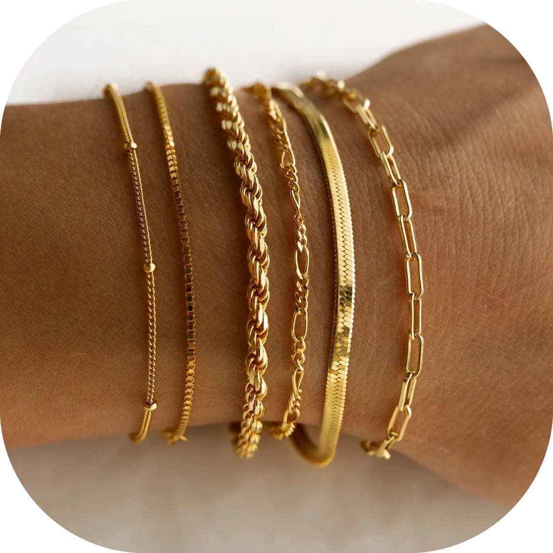 6PCS Bracelets for Women 14K Plated Dainty Layered Stacking Jewelry Set Gifts