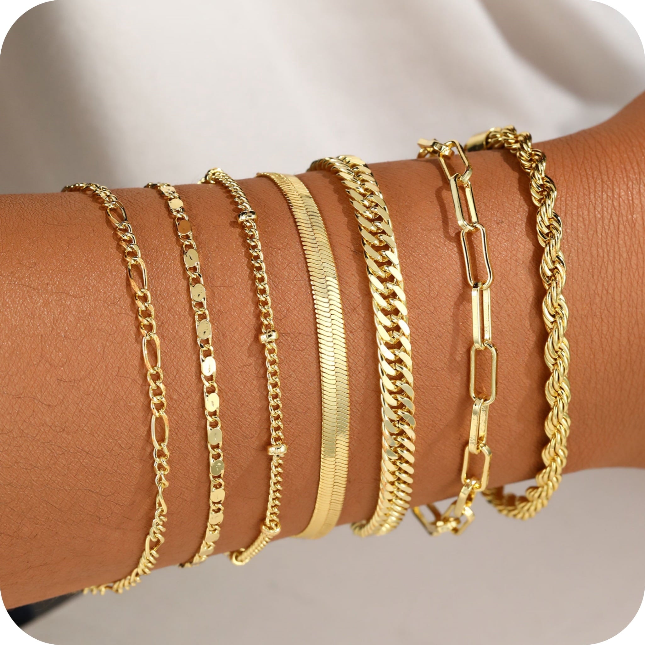6PCS Bracelets for Women 14K Plated Dainty Layered Stacking Jewelry Set Gifts
