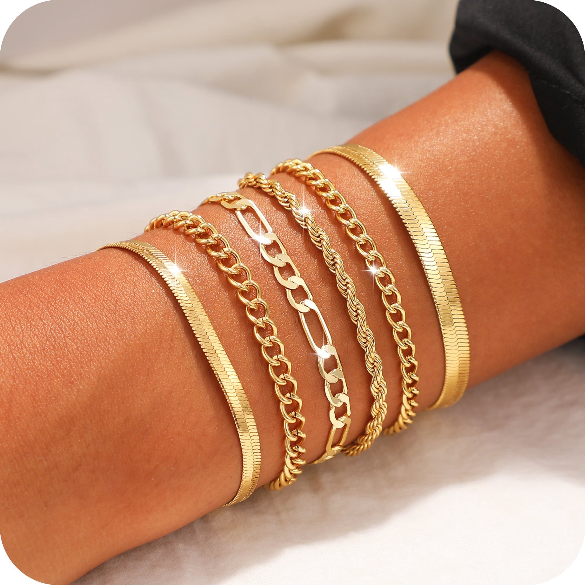 6PCS Bracelets for Women 14K Plated Dainty Layered Stacking Jewelry Set Gifts