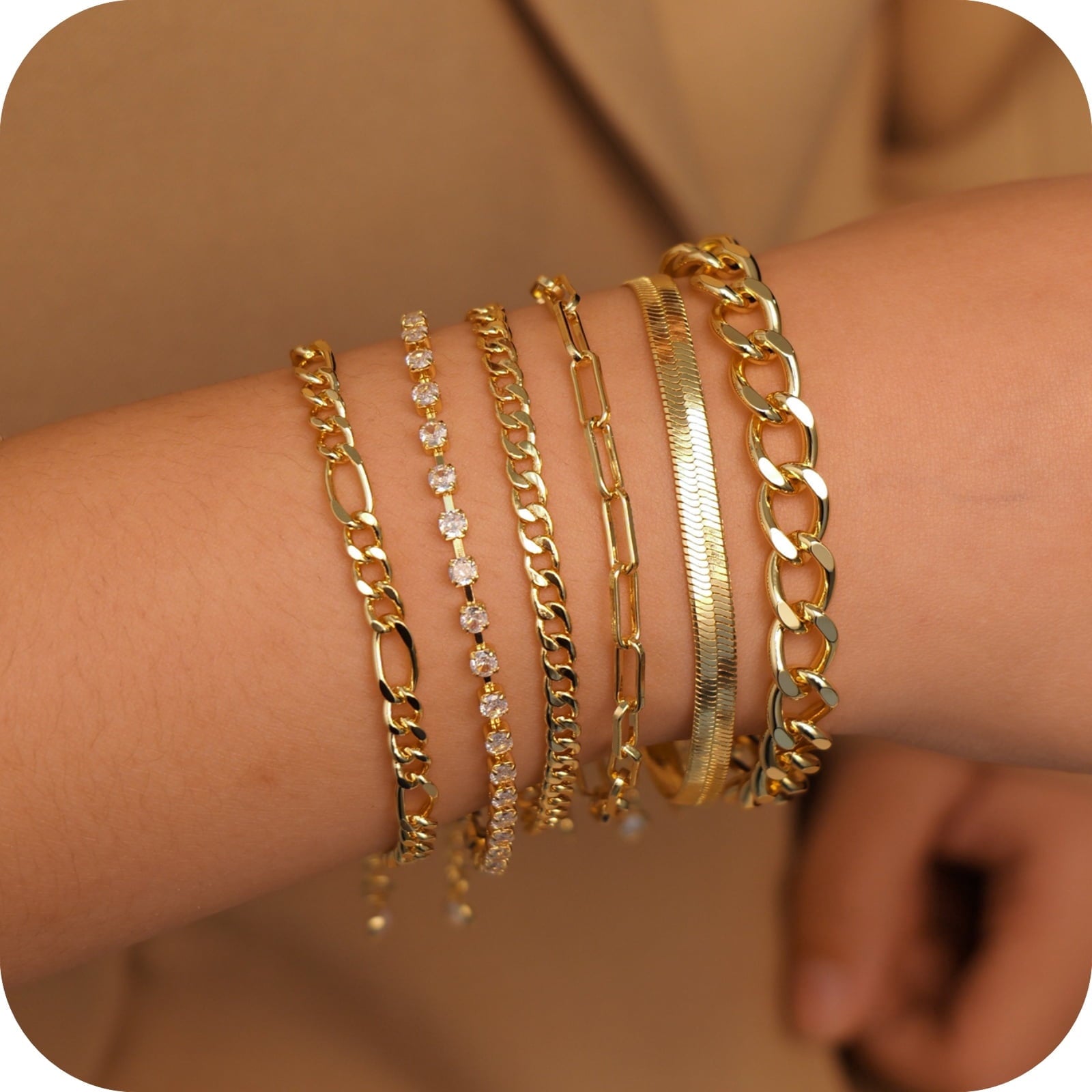 6PCS Bracelets for Women 14K Plated Dainty Layered Stacking Jewelry Set Gifts