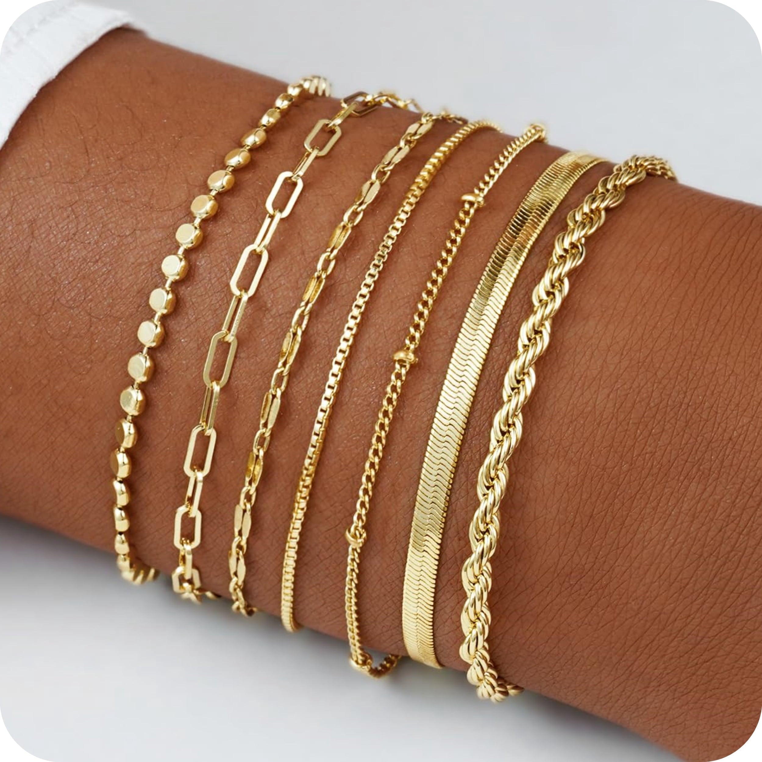 6PCS Bracelets for Women 14K Plated Dainty Layered Stacking Jewelry Set Gifts