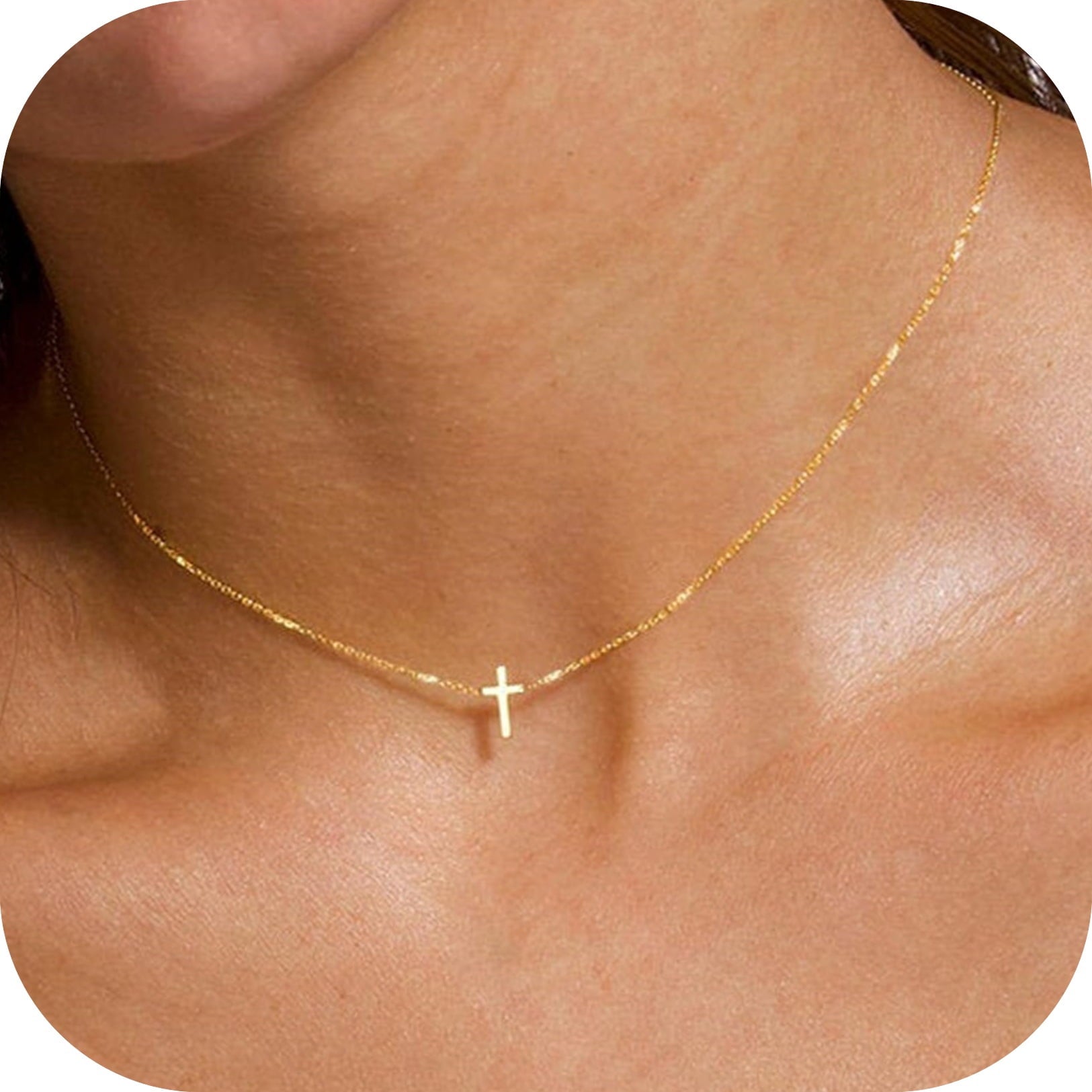 14K Plated Dainty Tiny Cross Pendant Necklace for Women Jewelry Personalizedt First Communion Christian Baptism Easter Gifts for Her Kid Girls
