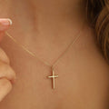 14K Plated Dainty Tiny Cross Pendant Necklace for Women Jewelry Personalizedt First Communion Christian Baptism Easter Gifts for Her Kid Girls