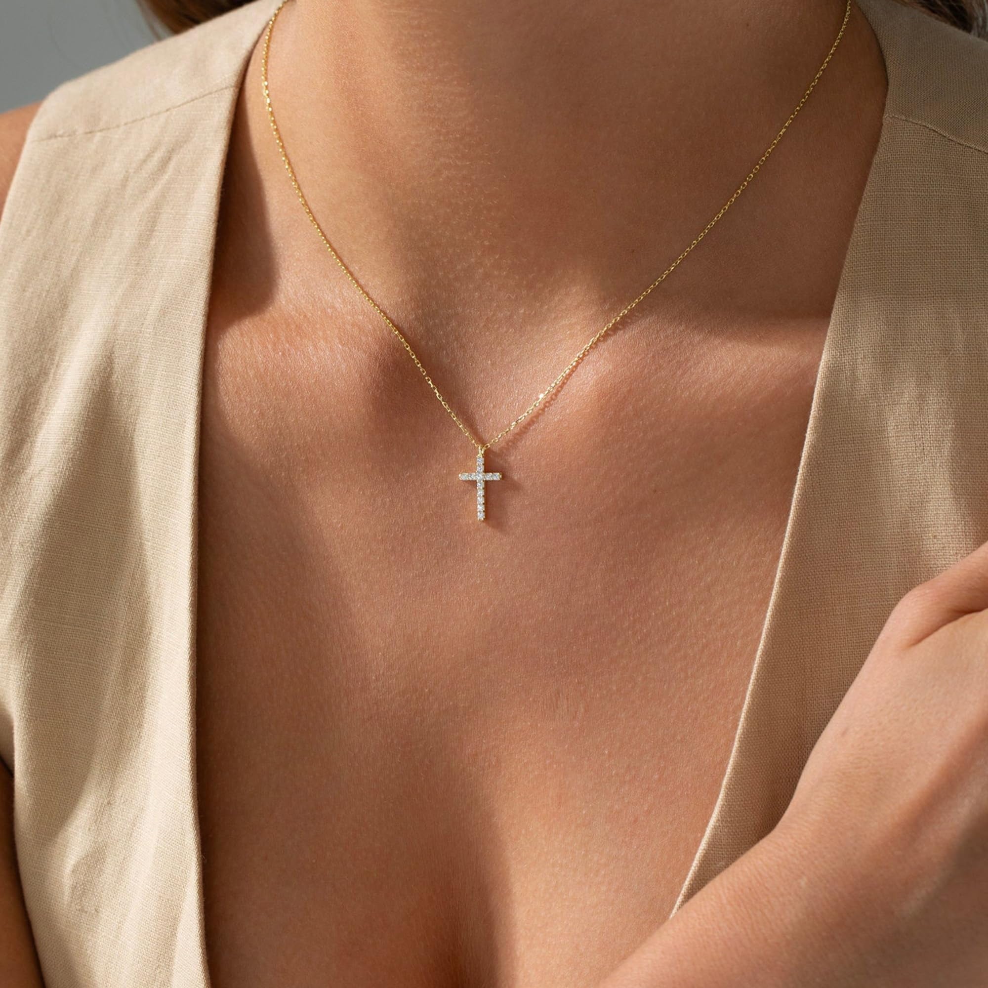 14K Plated Dainty Tiny Cross Pendant Necklace for Women Jewelry Personalizedt First Communion Christian Baptism Easter Gifts for Her Kid Girls