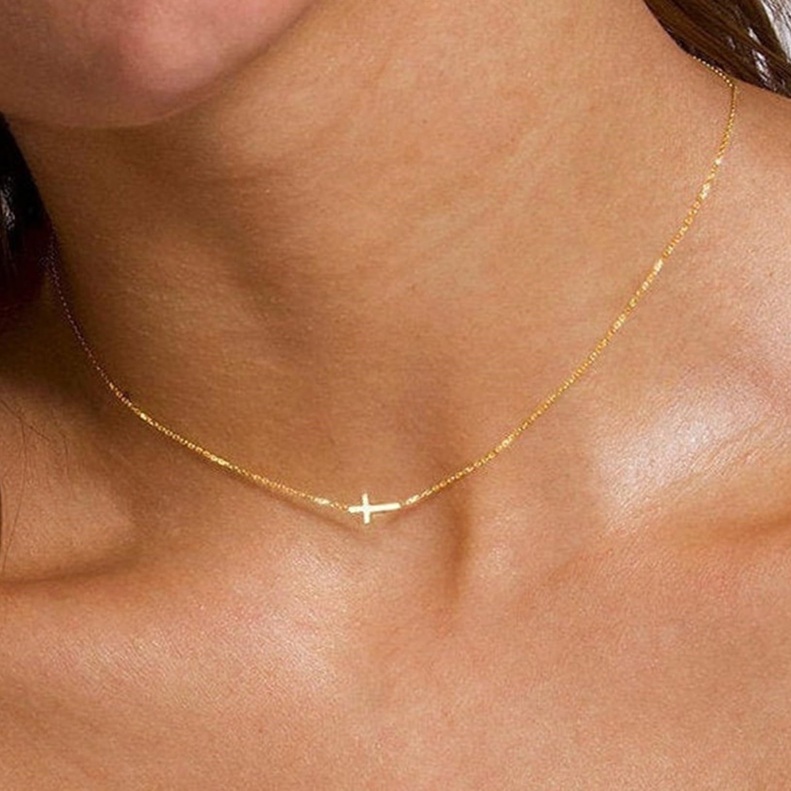 14K Plated Dainty Tiny Cross Pendant Necklace for Women Jewelry Personalizedt First Communion Christian Baptism Easter Gifts for Her Kid Girls